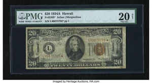 image for: Fr. 2305* $20 1934A Hawaii Federal Reserve Note. PMG Very Fine 20 Net....