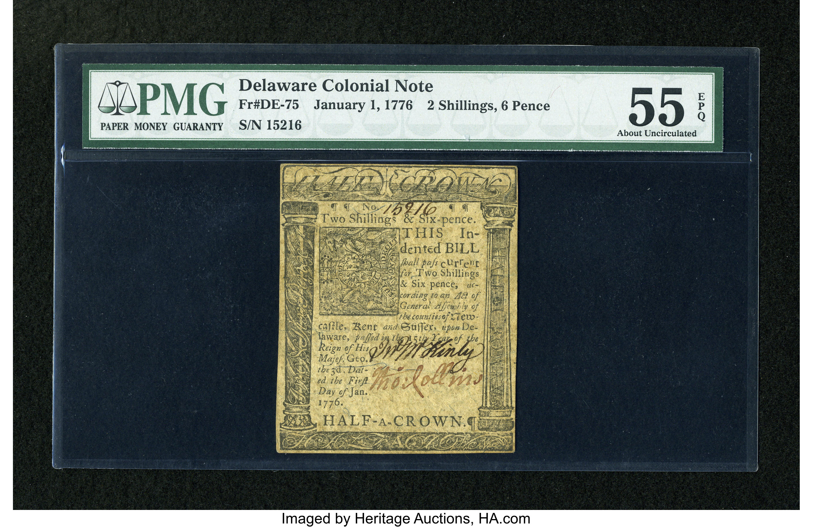 image for: Delaware January 1, 1776 2s/6d PMG About Uncirculated 55 EPQ....