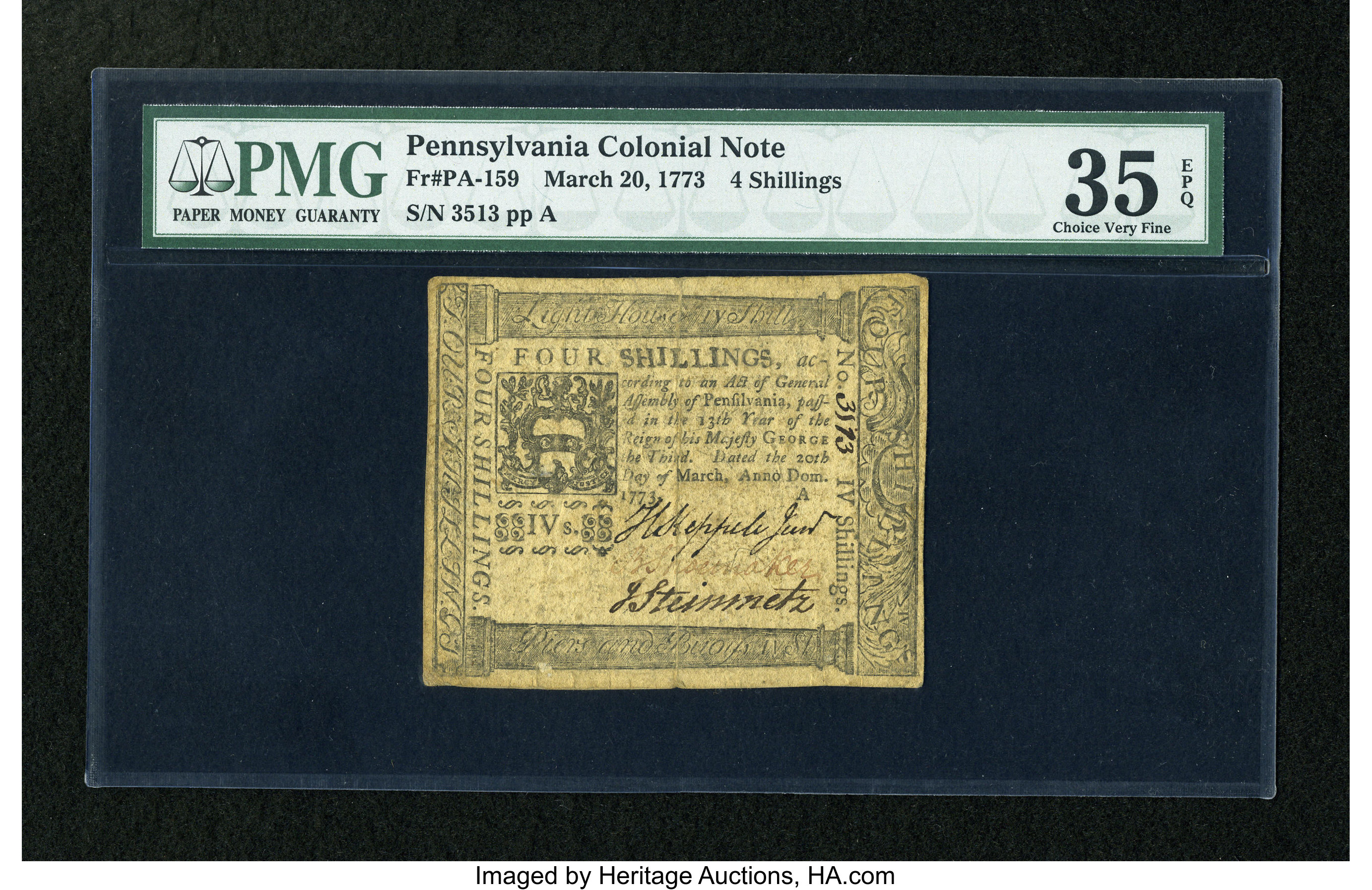image for: Pennsylvania March 20, 1773 4s PMG Choice Very Fine 35 EPQ....