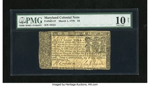 image for: Maryland March 1, 1770 $4 PMG Very Good 10 Net....
