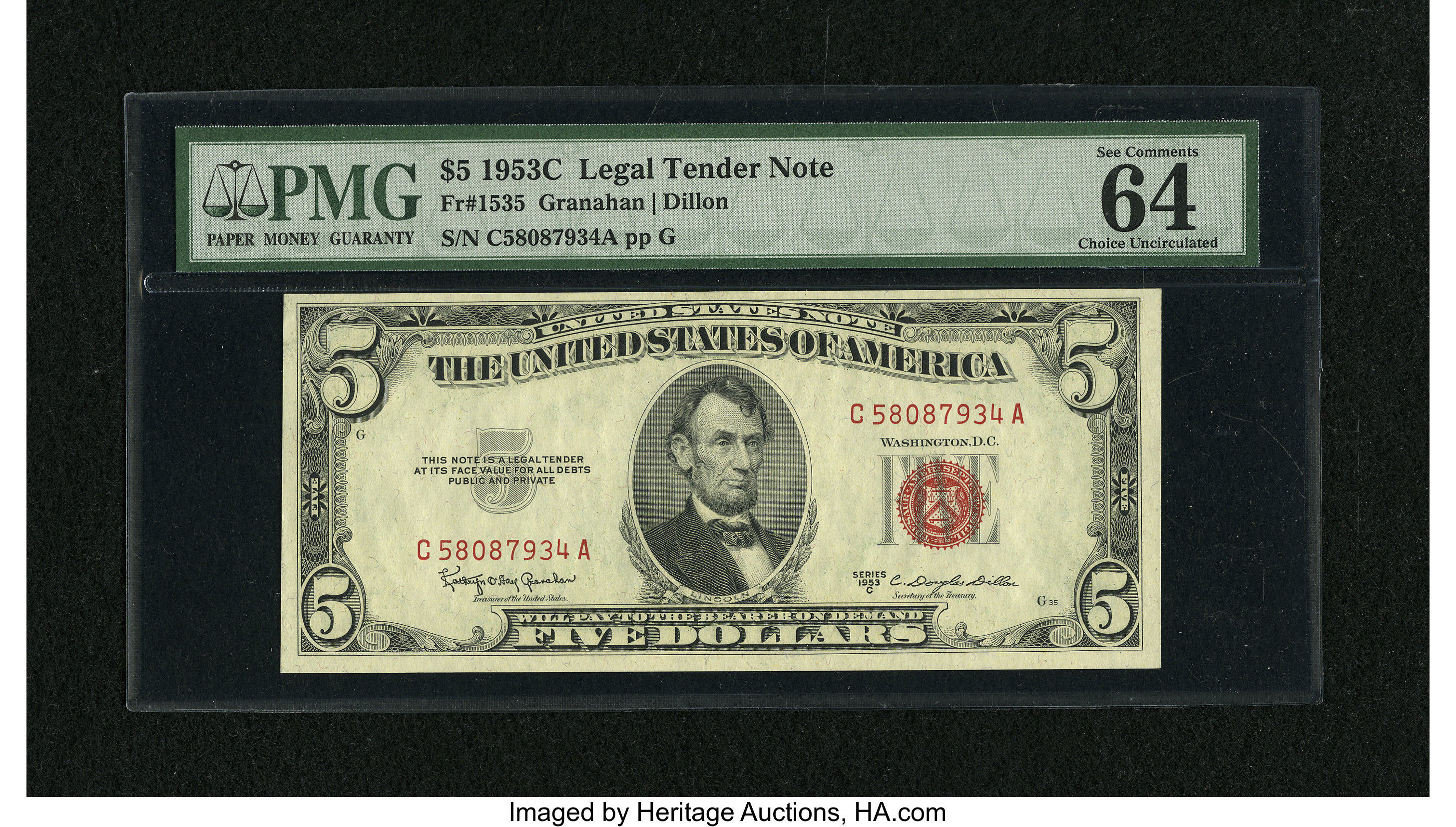 image for: Fr. 1535 $5 1953C Legal Tender Note. PMG Choice Uncirculated 64 EPQ....