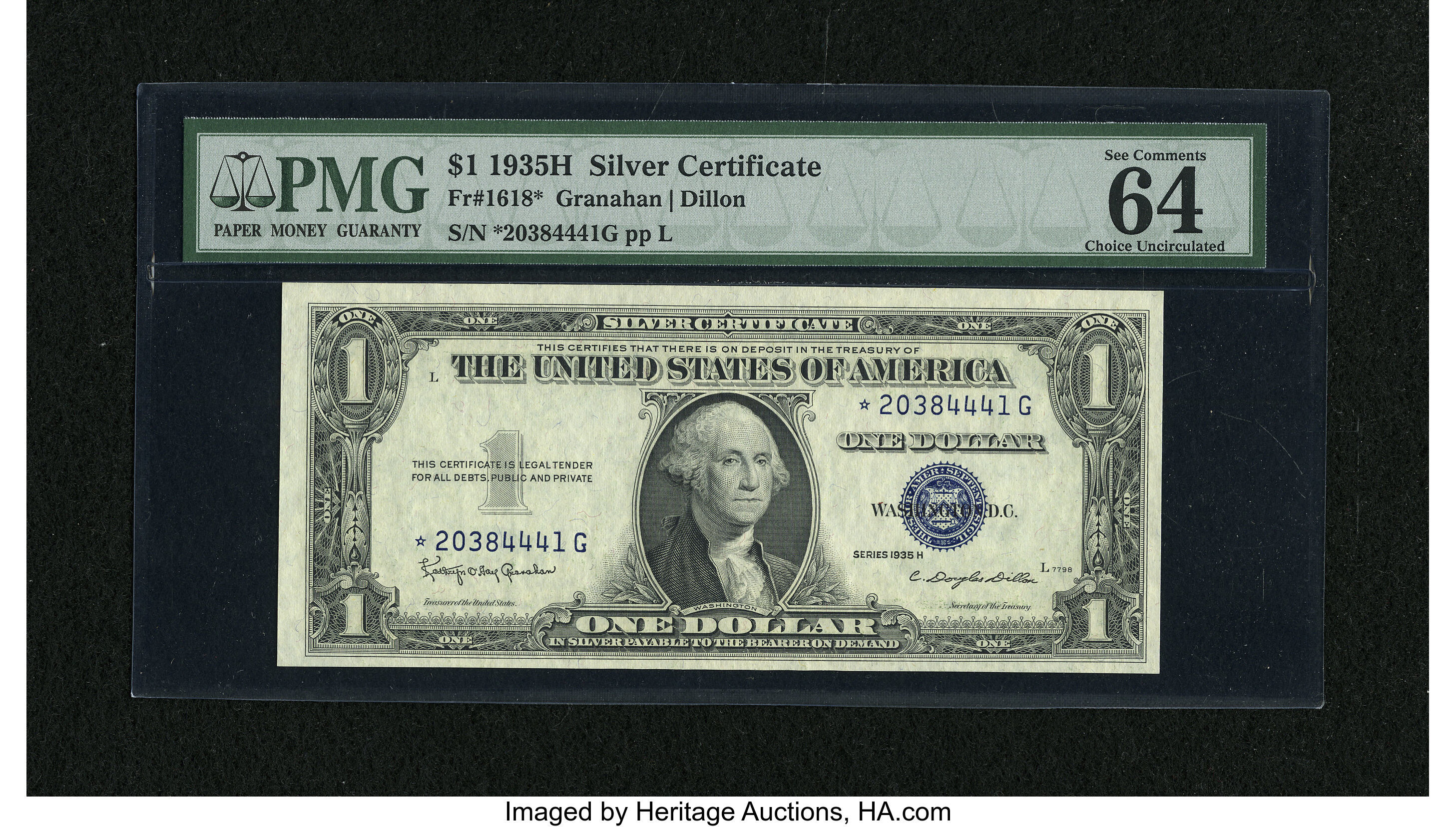 image for: Fr. 1618* $1 1935H Silver Certificate Star Note. PMG Choice Uncirculated 64 EPQ....