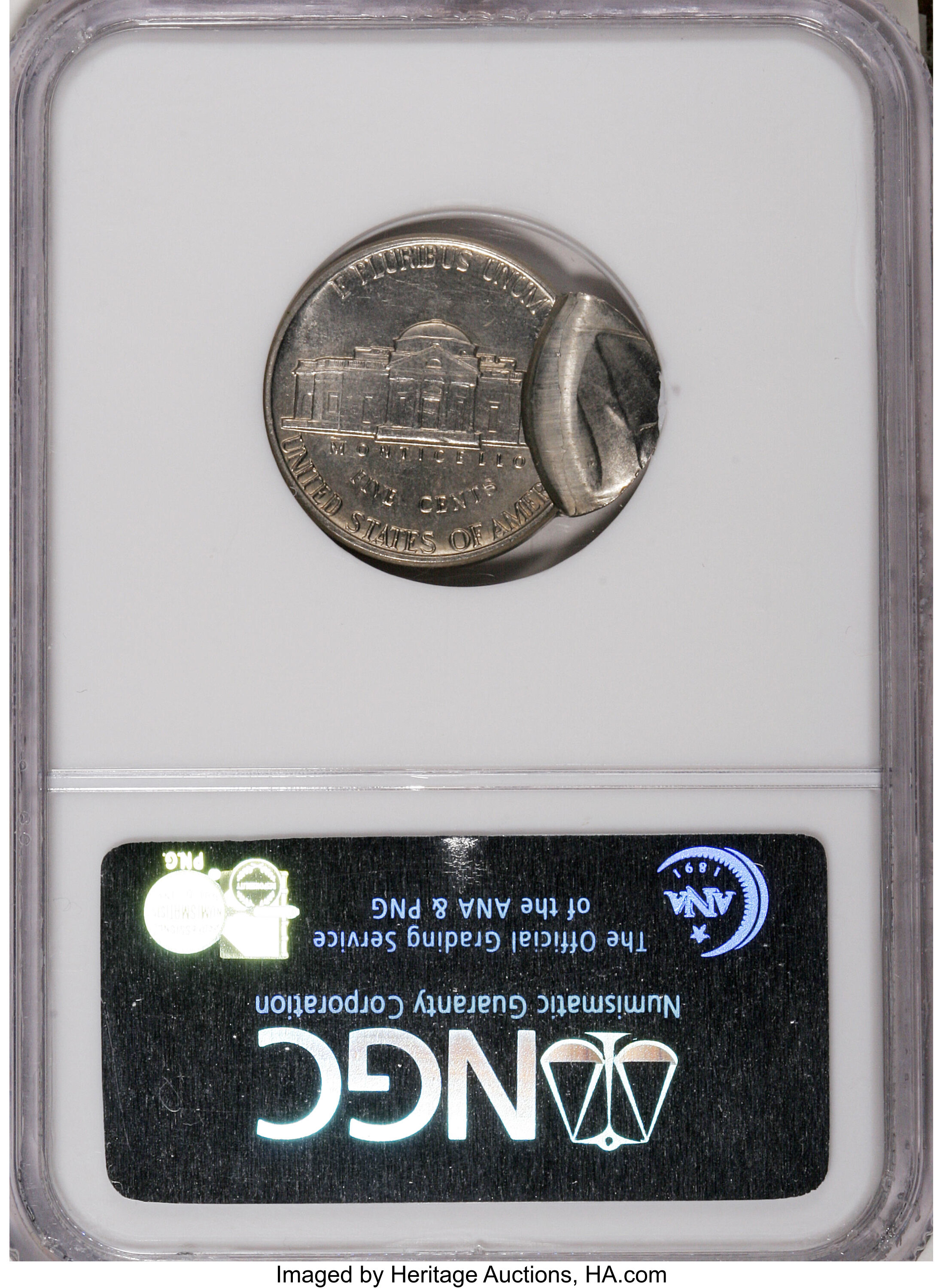 image for: 1980-D 5C Jefferson Nickel--Double Struck, Second Strike Flipover & 75% Off Center--MS62 NGC....