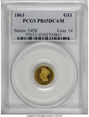 image for: 1863 G$1 PR65 Deep Cameo PCGS....