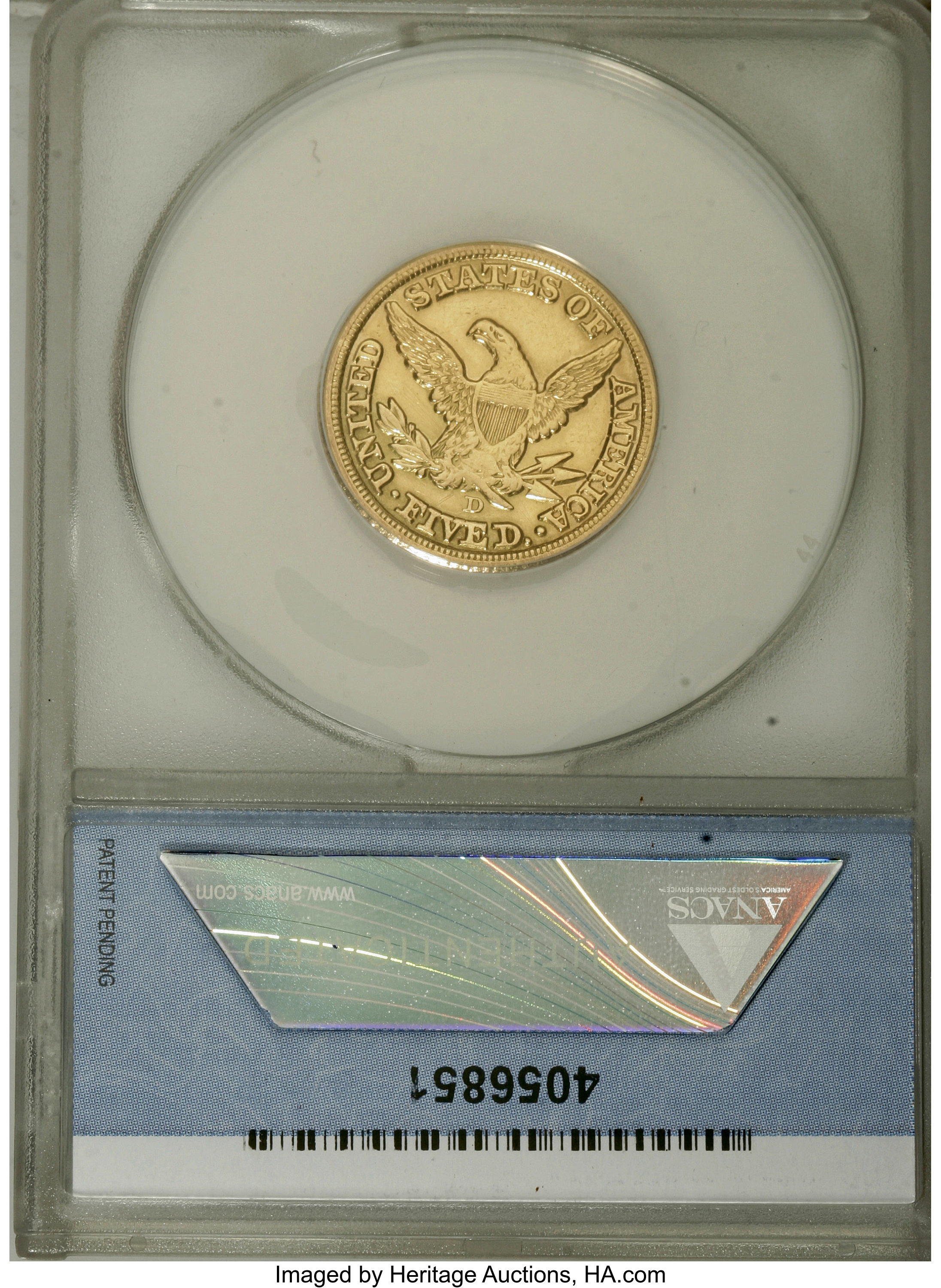 image for: 1854-D $5 Medium D--Scratched, Polished--ANACS. AU50 Details....