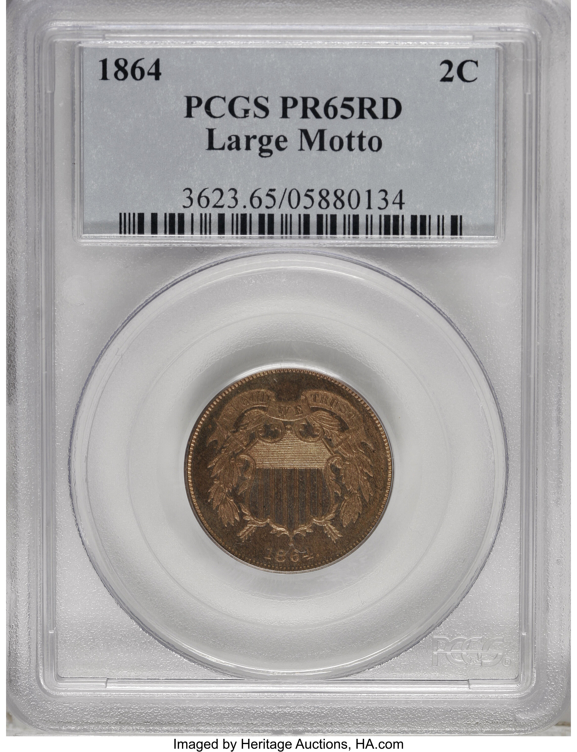 image for: 1864 2C Large Motto PR65 Red PCGS....