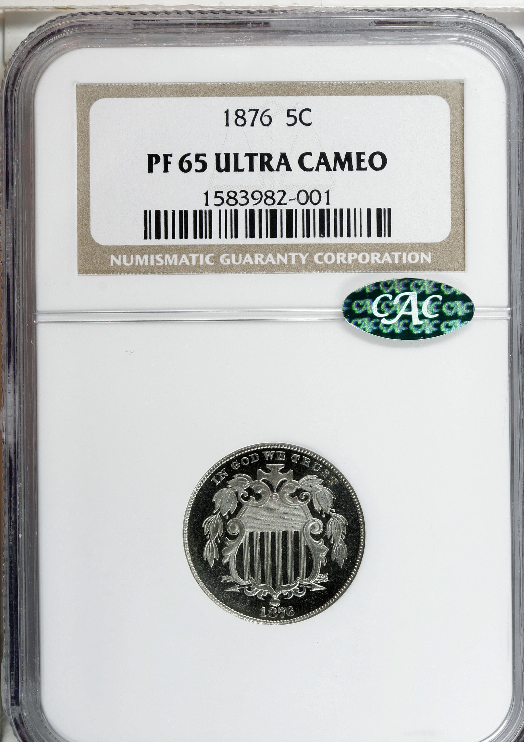 image for: 1876 5C PR65 Ultra Cameo NGC. CAC....