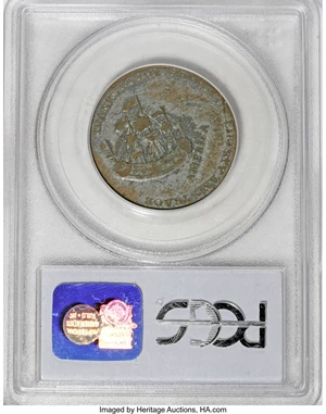 image for: 1766 1/2P Pitt Halfpenny, Silvered Fine 15 PCGS....