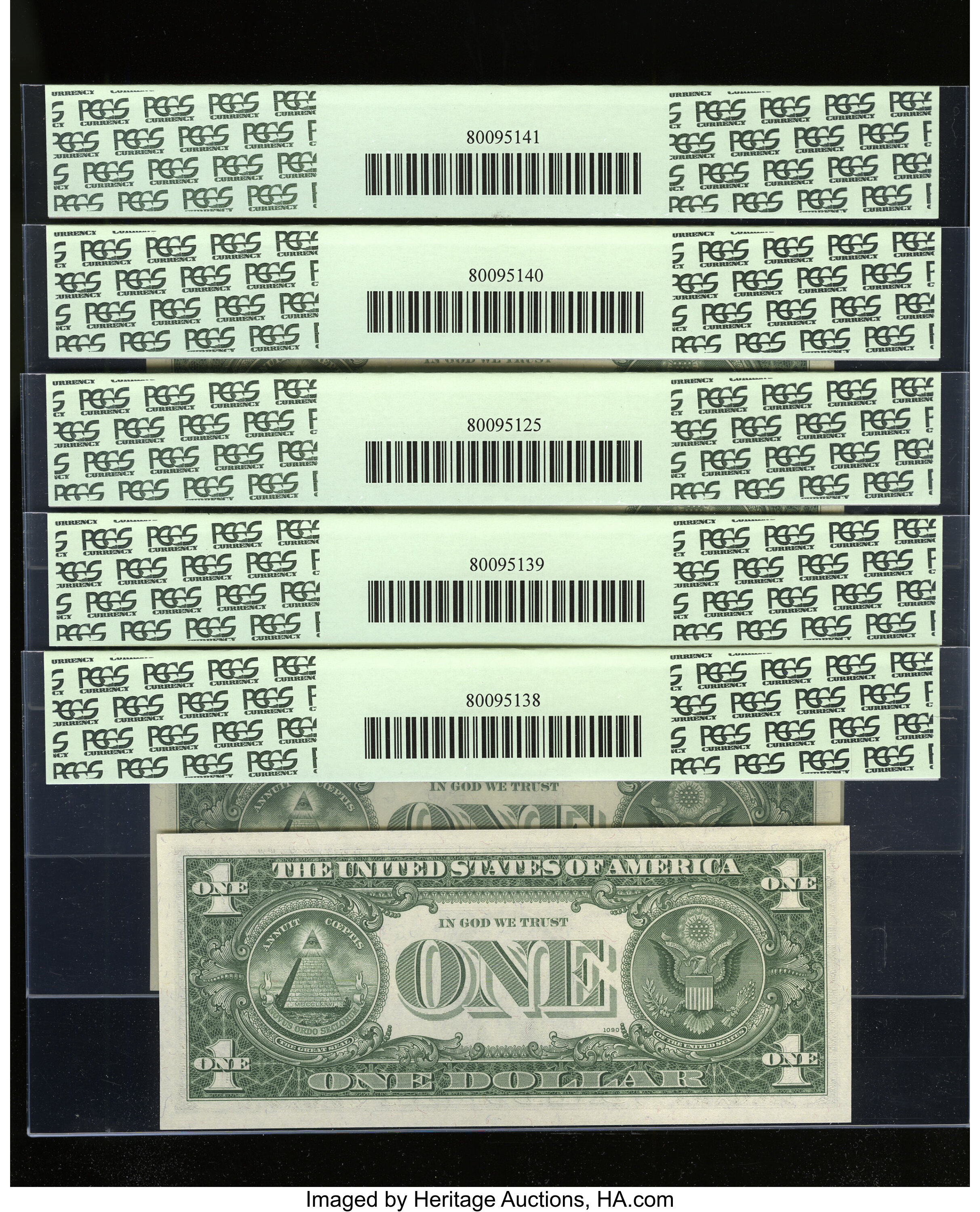 image for: Fr. 1902-G $1 1963B Federal Reserve Notes. Five Consecutive Examples. ...