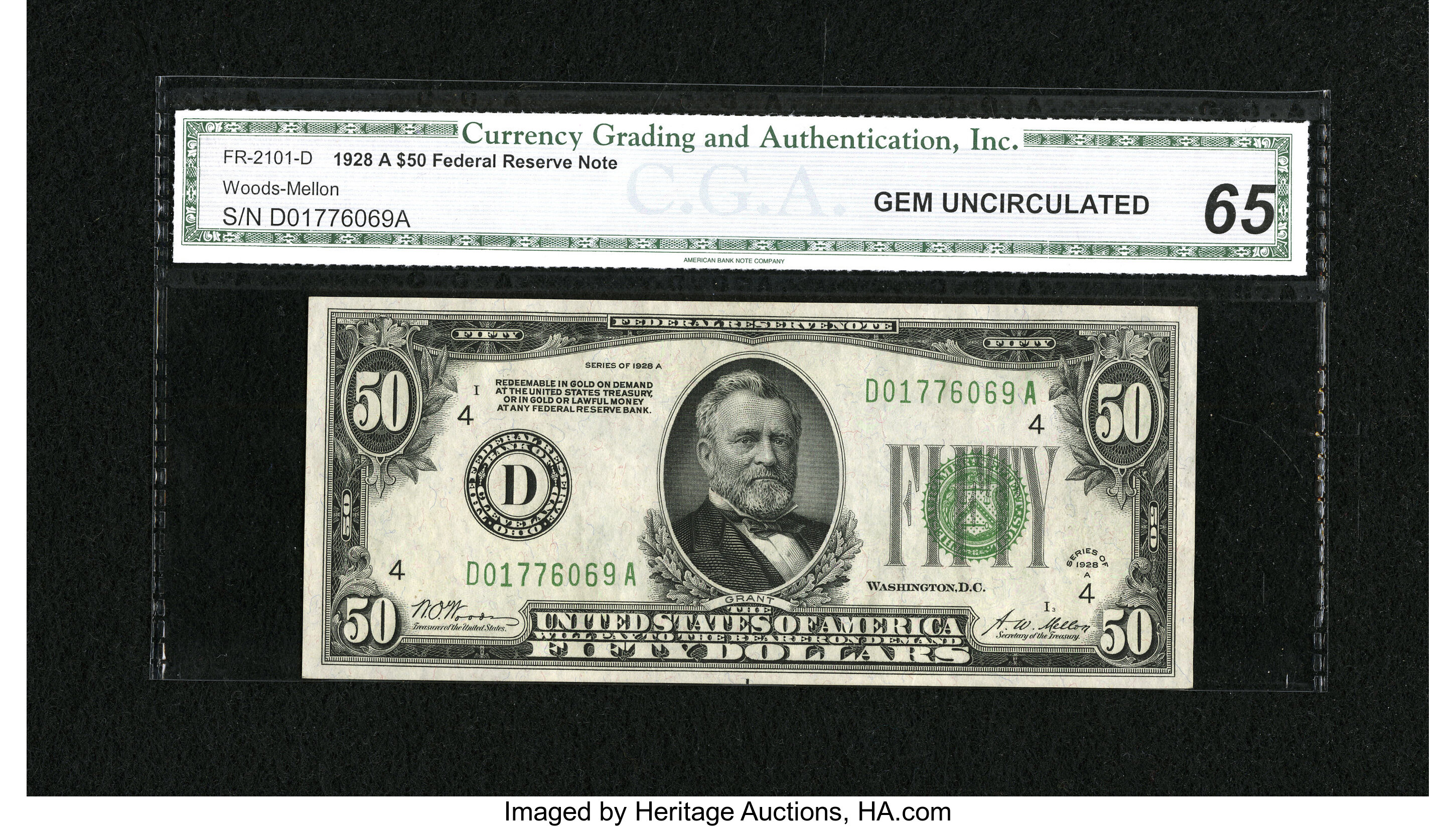 image for: Fr. 2101-D $50 1928A Federal Reserve Note. CGA Gem Uncirculated 65....