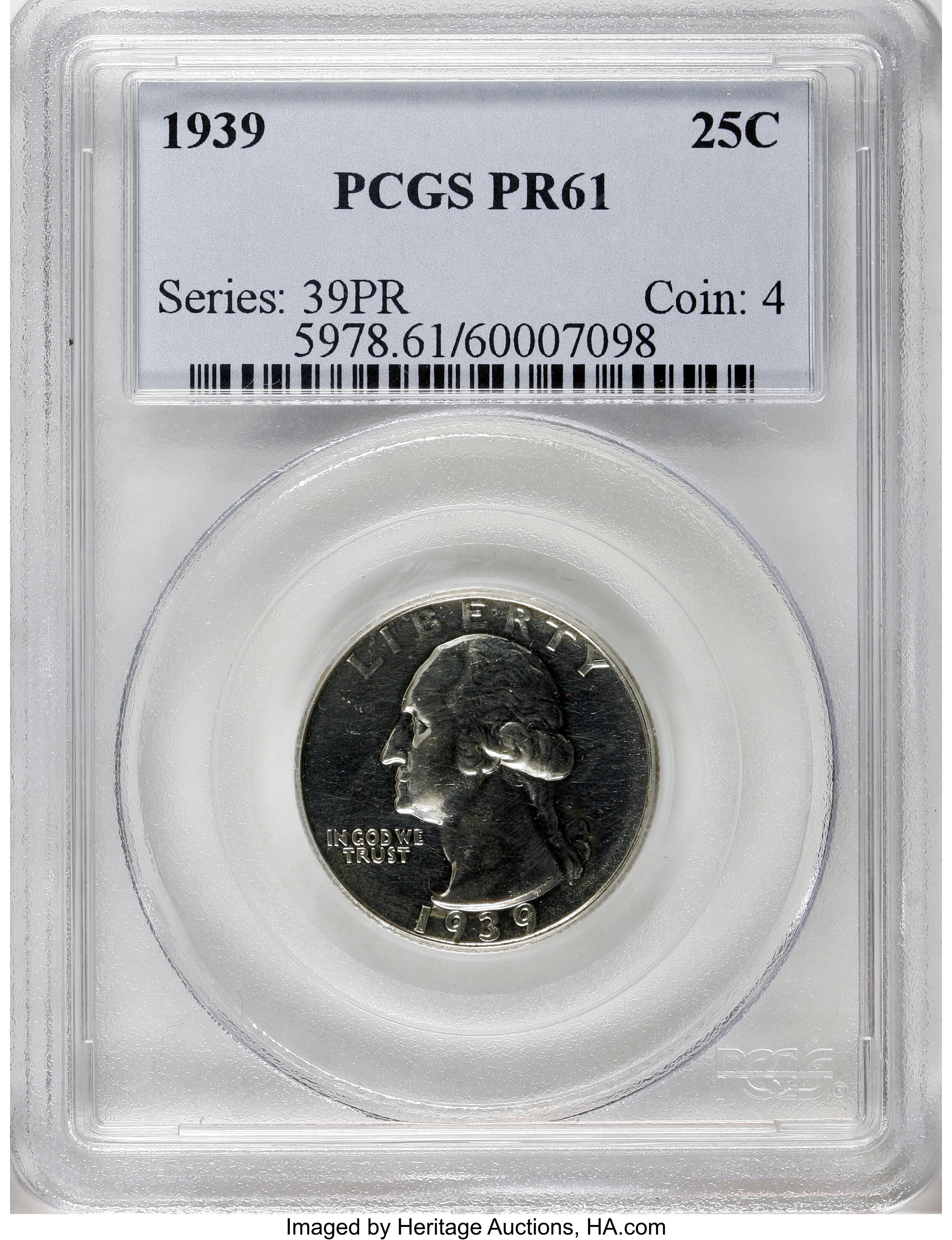 1939 25C PR61 PCGS. PCGS Population (7/1687). NGC Census: (1/1016). Mintage: 8,795. Numismedia Wsl. Price for NGC/PCGS coin...
