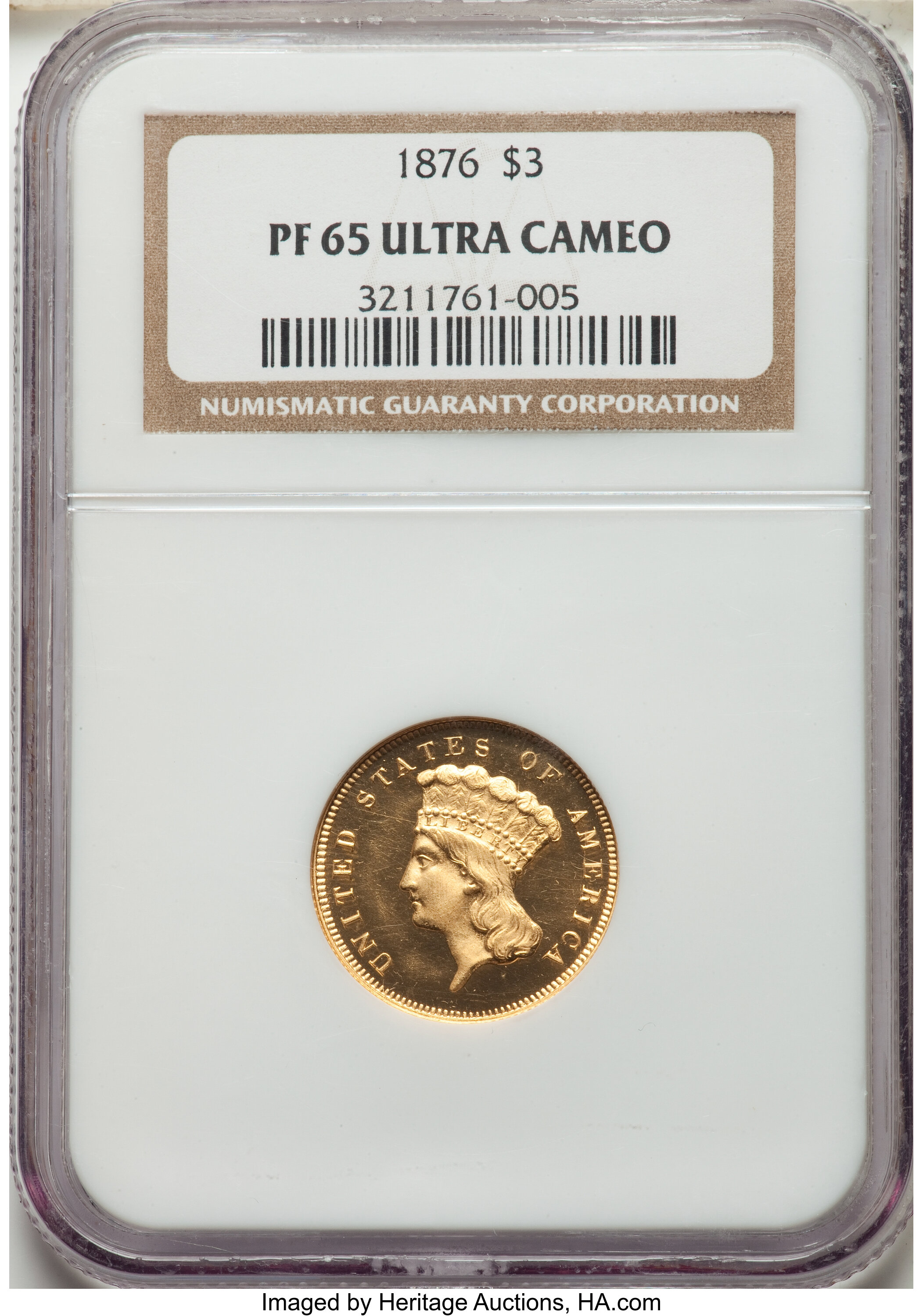 image for: 1876 $3 PR65 Ultra Cameo NGC. JD-1, High R.5....