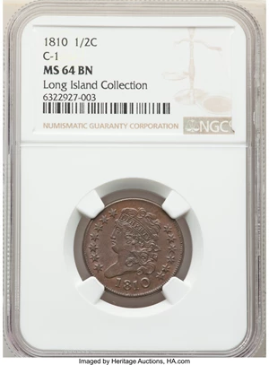 image for: 1810 1/2 C C-1, B-1, R.2, MS64 Brown NGC....