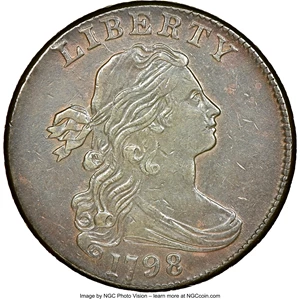 image for: 1798 1C Second Hair Style, S-179, B-37, R.2, AU53 NGC....