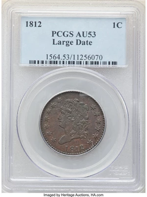 image for: 1812 1C Large Date, S-288, B-3, R.2, AU53 PCGS....