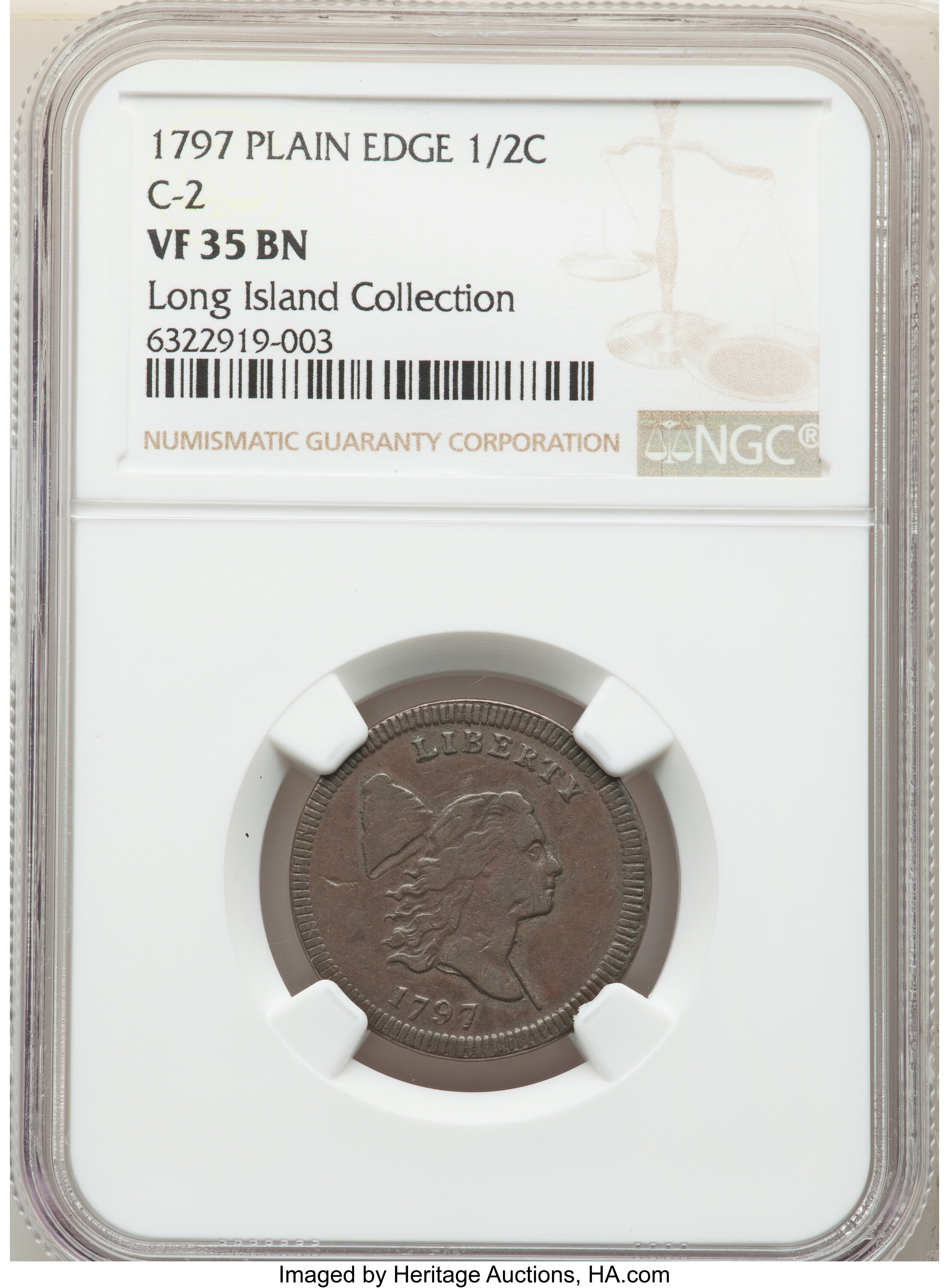 1797 1/2c Plain Edge, Centered Head, C-2 MS BN VF35 BN thumbnail 5