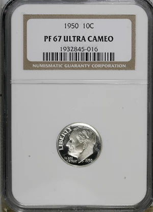 image for: 1950 10C PR67 Deep Cameo NGC. NGC Census: (5/4). PCGS Population (10/1). (#95225)...