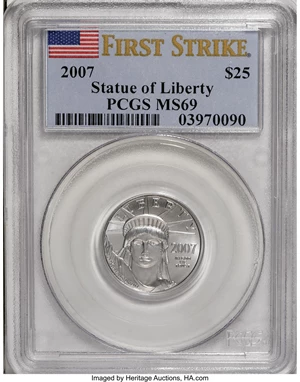 image for: 2007 $25 Quarter-Ounce American Platinum Eagle First Strike MS69 PCGS. PCGS Population (12/2). NGC Census: (0/0). (#14692...