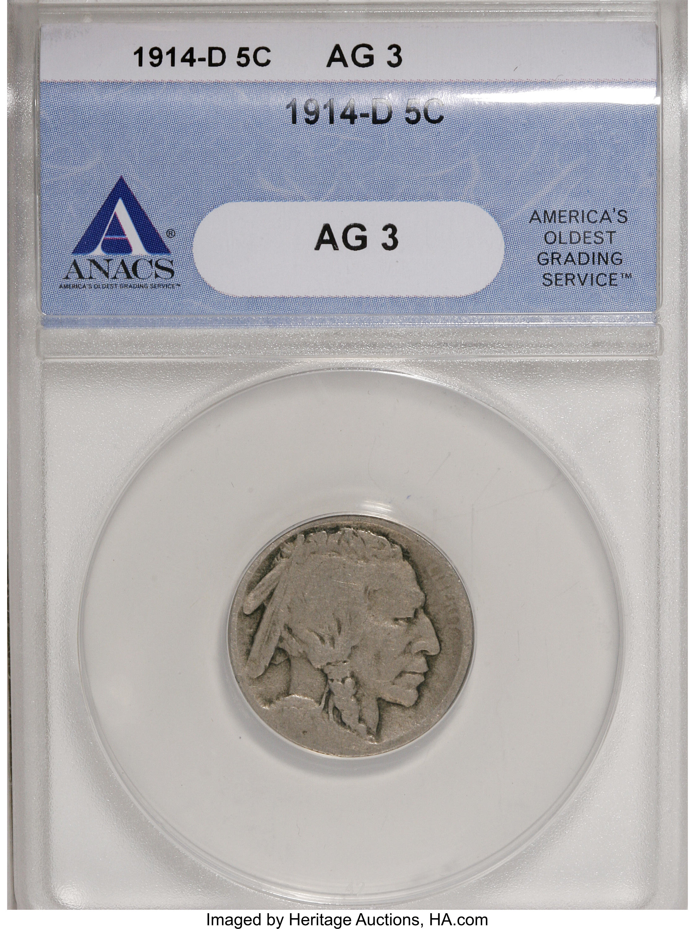 1914-D 5C AG3 ANACS. NGC Census: (0/729). PCGS Population (0/1049). Mintage: 3,912,000. (#3925)...