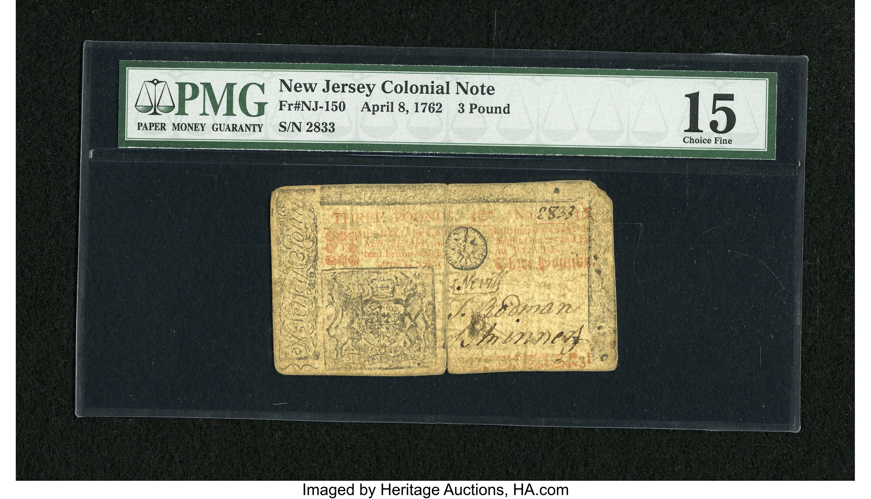 image for: New Jersey April 8, 1762 £3 PMG Choice Fine 15.