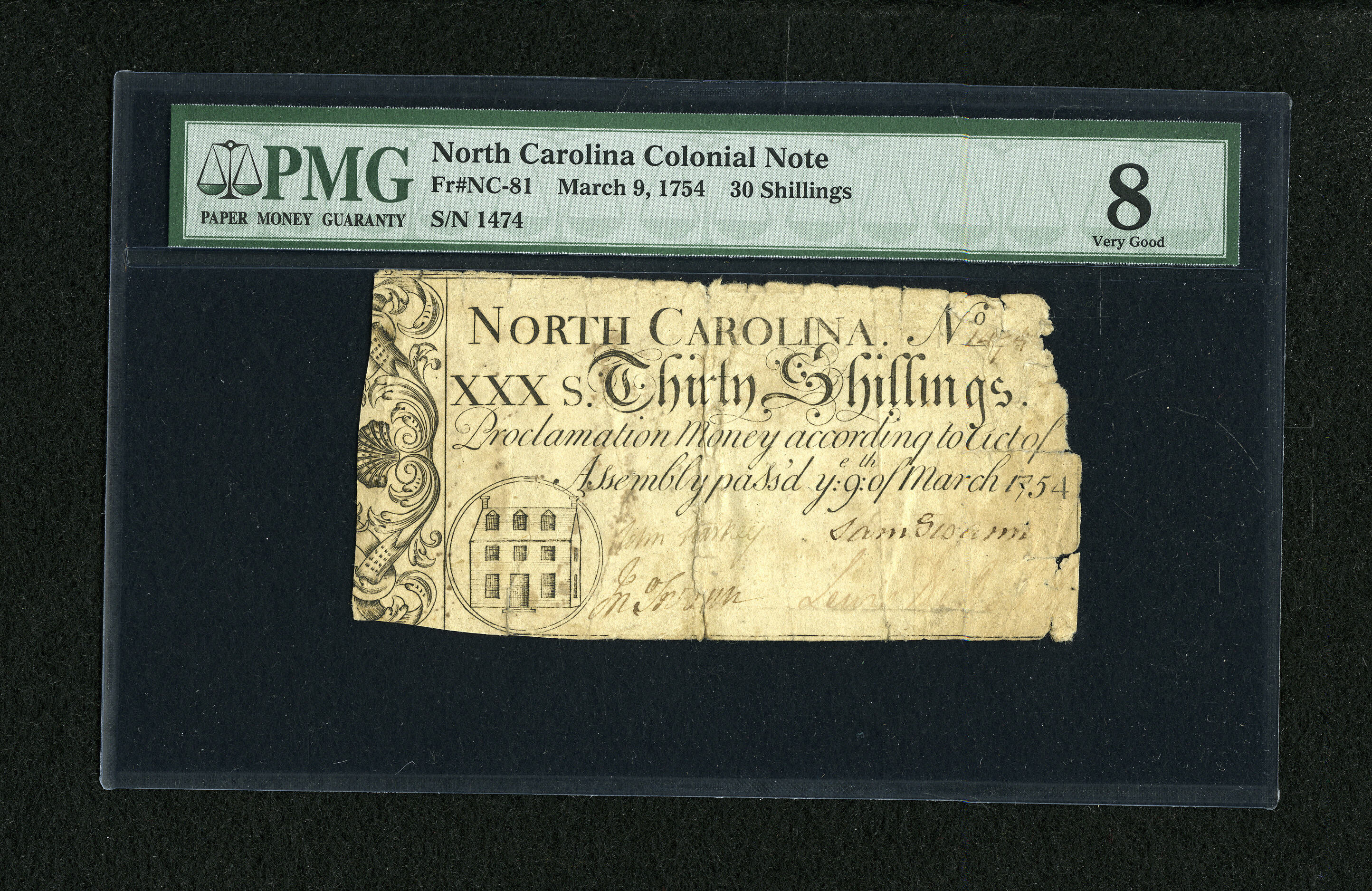 image for: North Carolina March 9, 1754 30s PCGS Very Good 08....