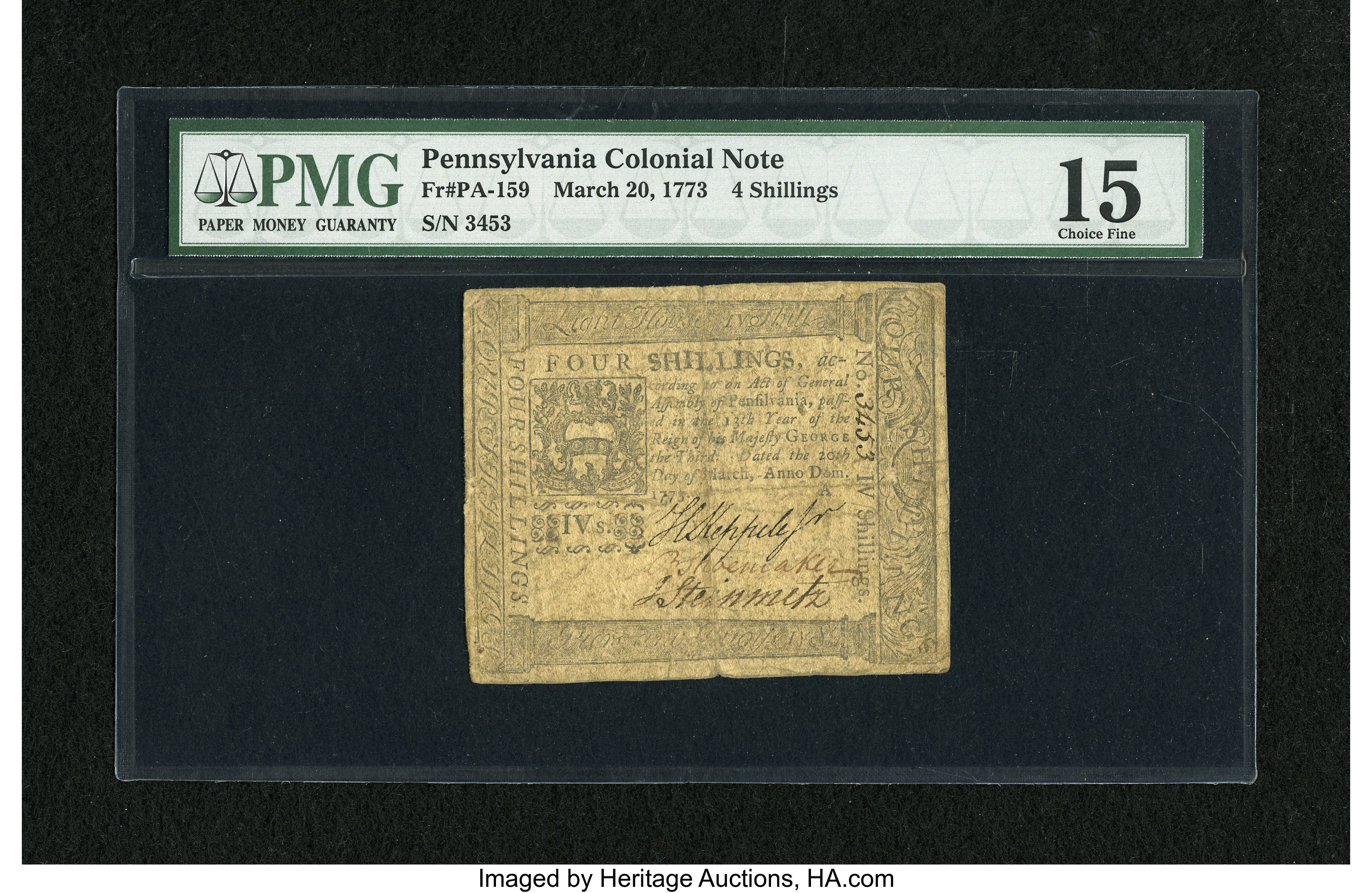image for: Pennsylvania March 20, 1773 4s PMG Choice Fine 15....
