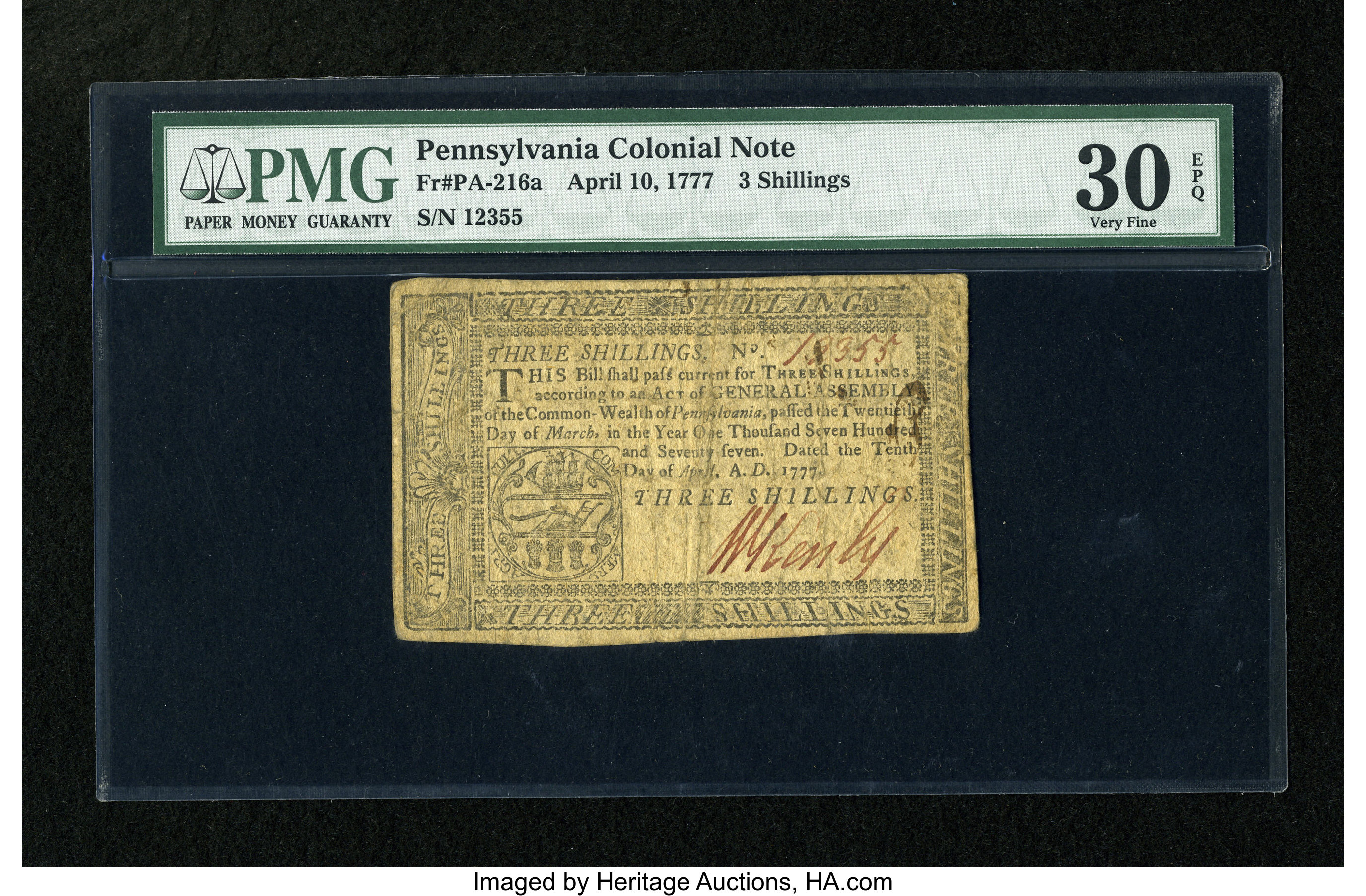 image for: Pennsylvania April 10, 1777 3s PMG Very Fine 30 EPQ....