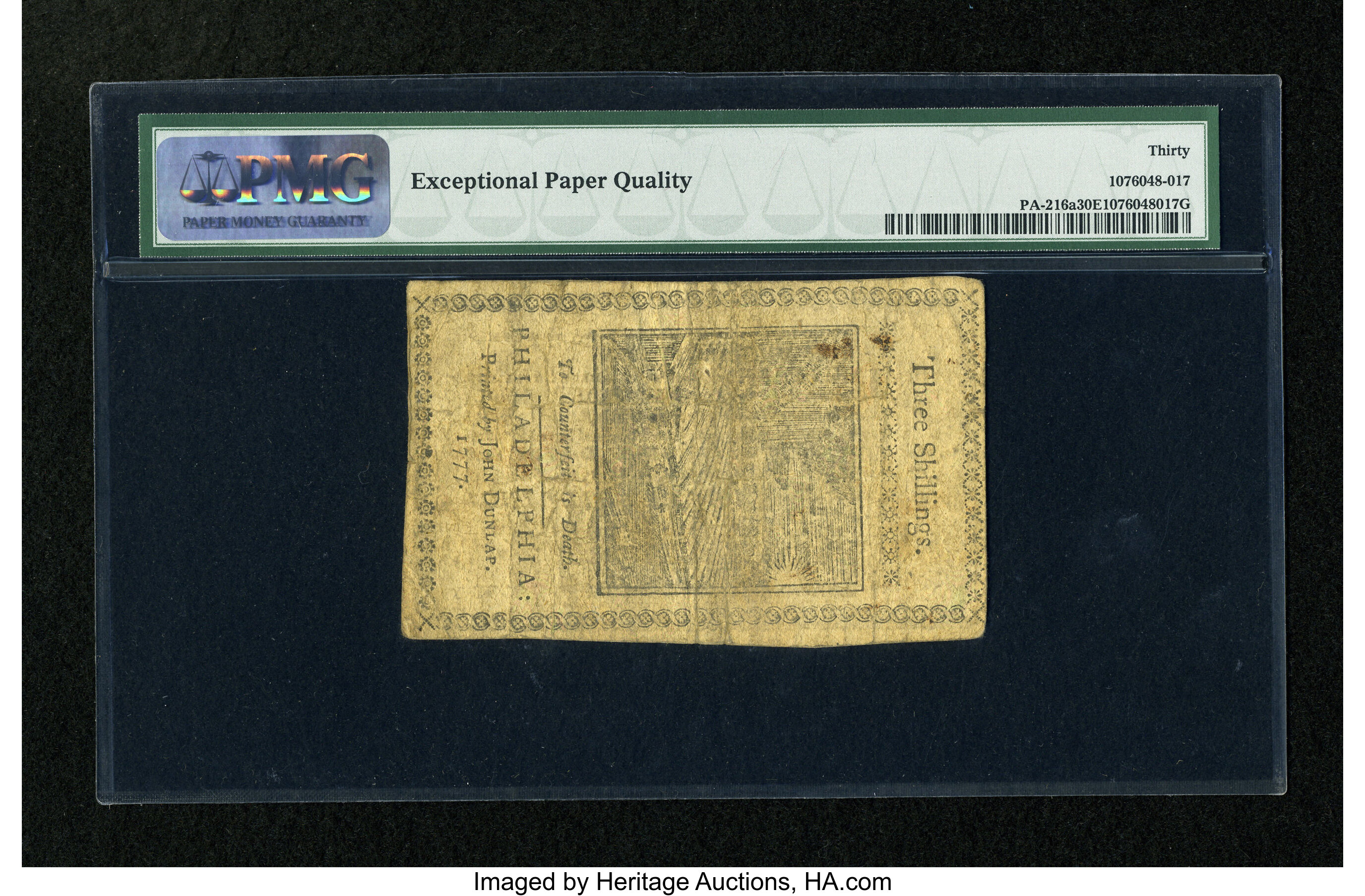 image for: Pennsylvania April 10, 1777 3s PMG Very Fine 30 EPQ....