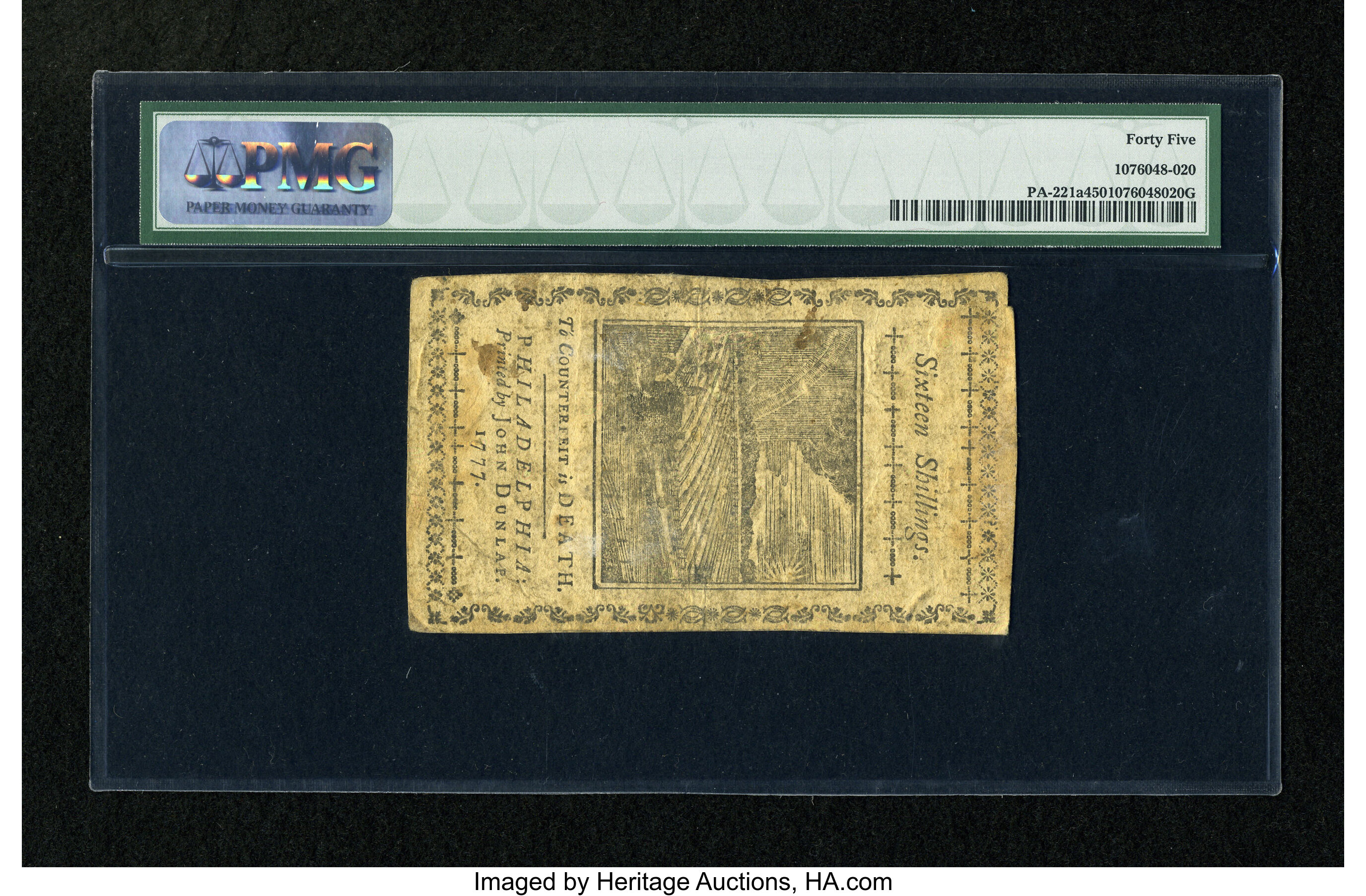 image for: Pennsylvania April 10, 1777 16s PMG Choice Extremely Fine 45....