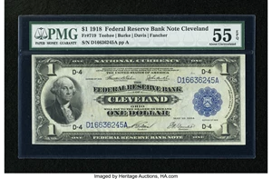 image for: Fr. 719 $1 1918 Federal Reserve Bank Note PMG About Uncirculated 55 EPQ.
