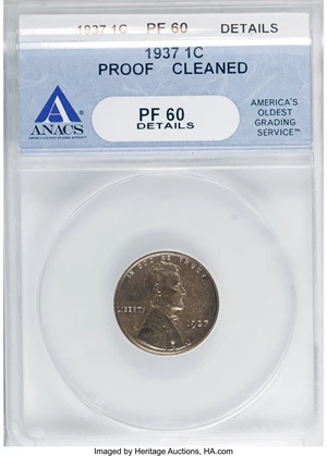 image for: 1937 1C Brown--Cleaned--ANACS. PF60 Details. NGC Census: (0/10). PCGS Population (0/4). Mintage: 9,320. Numismedia Wsl. Pri...