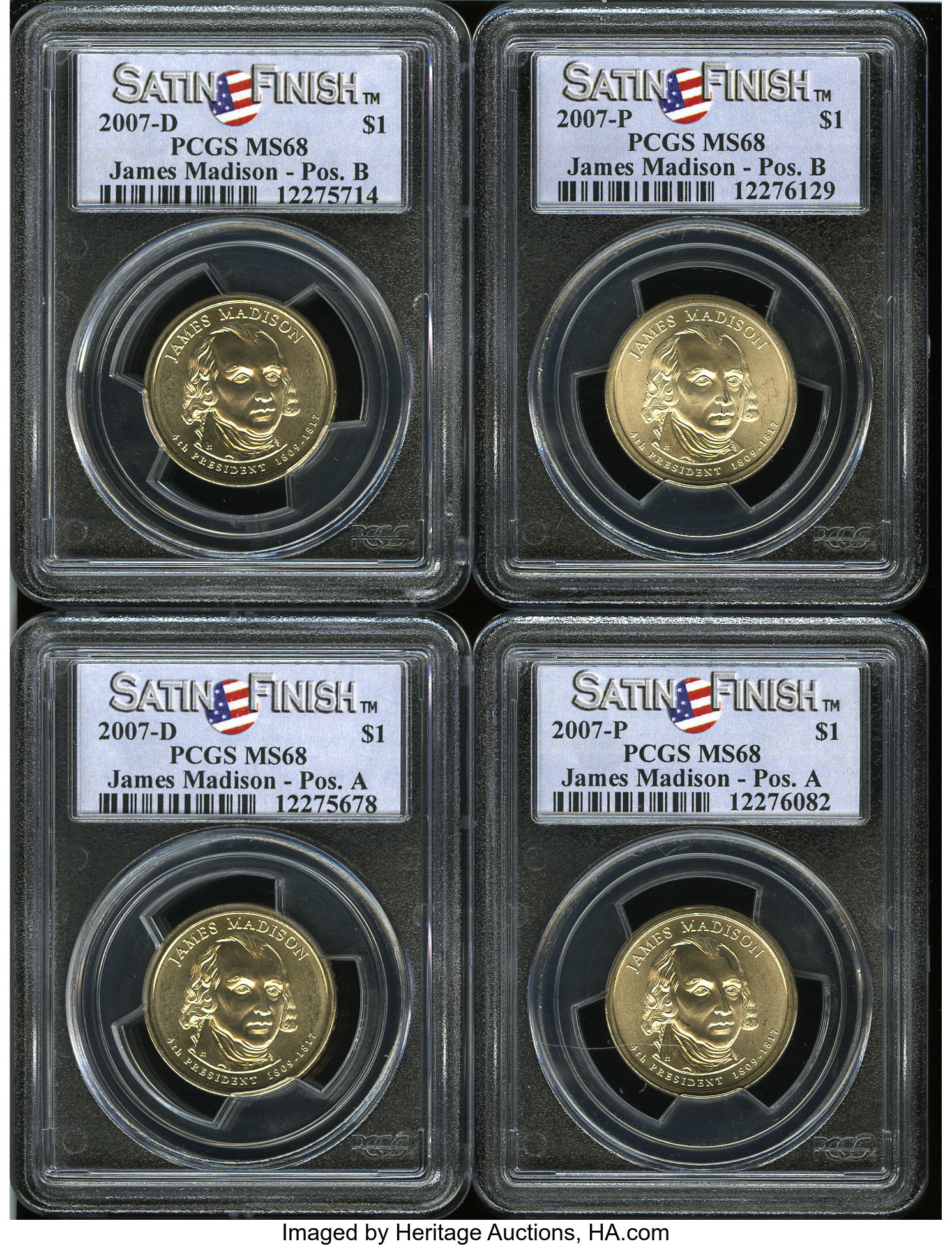 2007-P $1 Adams Satin Finish Position A MS68 PCGS . The Set includes 2007-P Adams Satin Finish Position A, 2007-P Adams Sati... (Total: 4 coins)