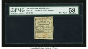 image for: Connecticut October 11, 1777 2d PMG Choice About Unc 58....