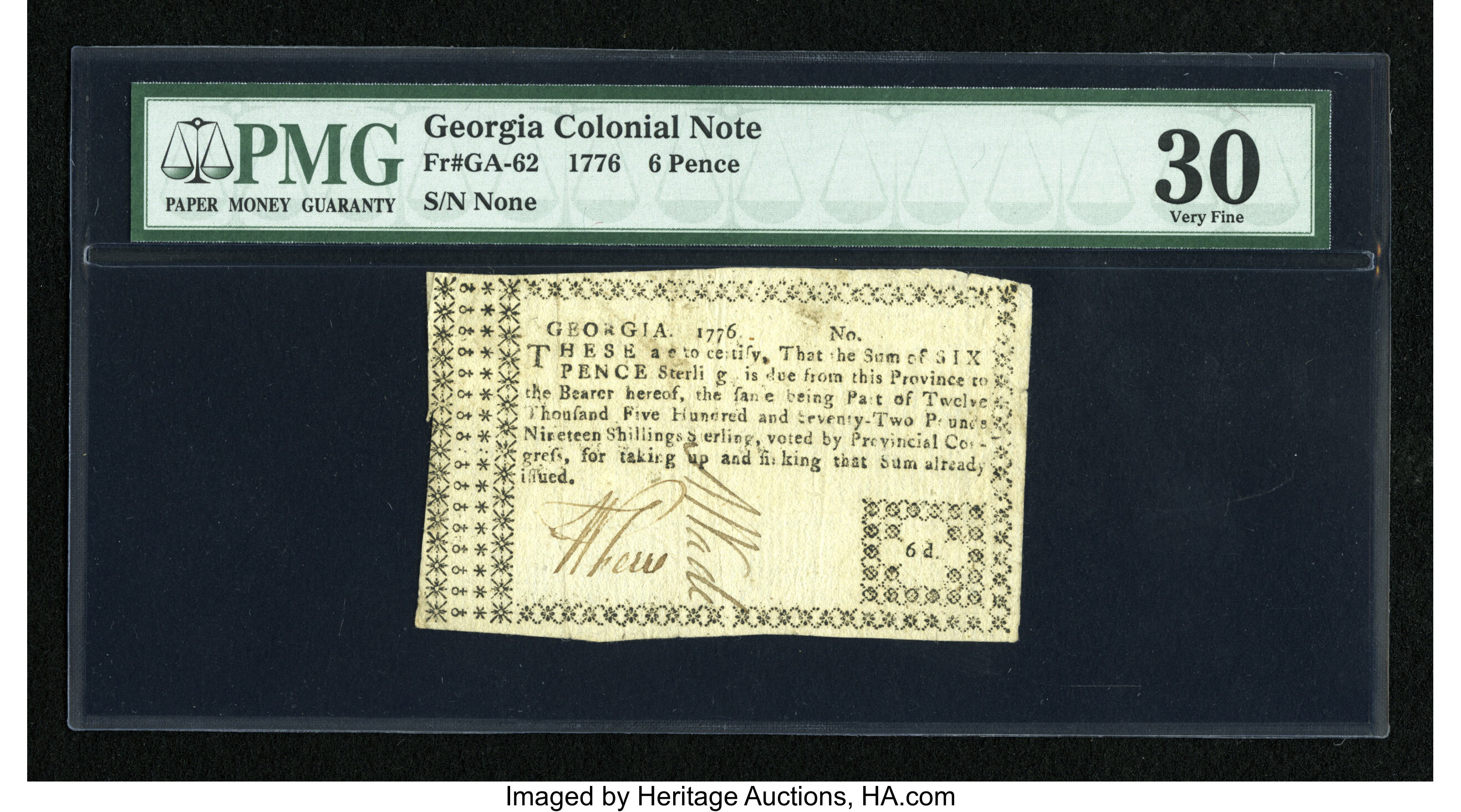 image for: Georgia 1776 Sterling Issue 6d PMG Very Fine 30....