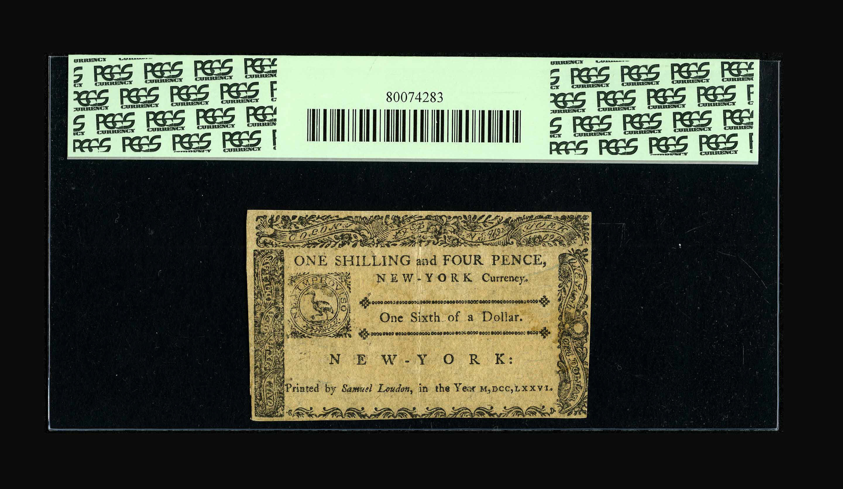 image for: New York March 5, 1776 $1/6 PCGS About New 50....