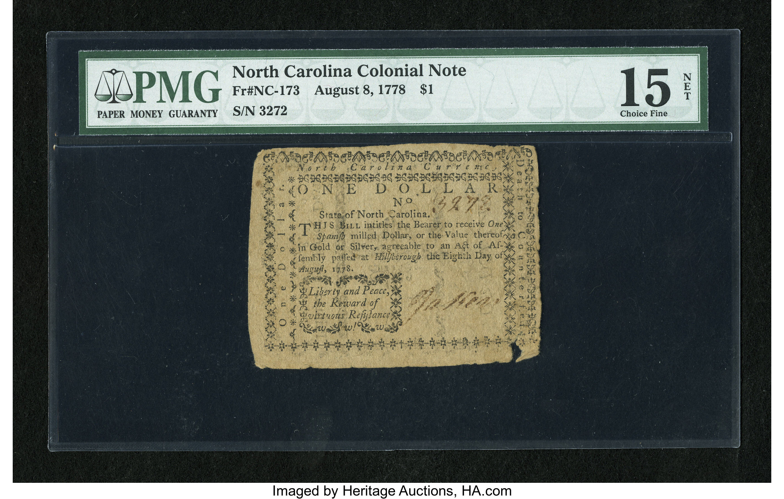image for: North Carolina August 8, 1778 $1 PMG Choice Fine Net 15....