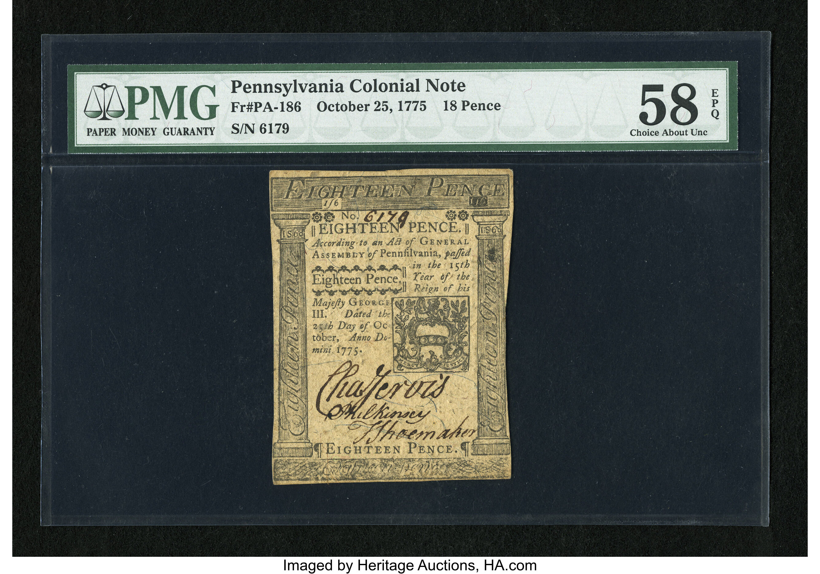 image for: Pennsylvania October 25, 1775 18d PMG Choice About Unc 58 EPQ....