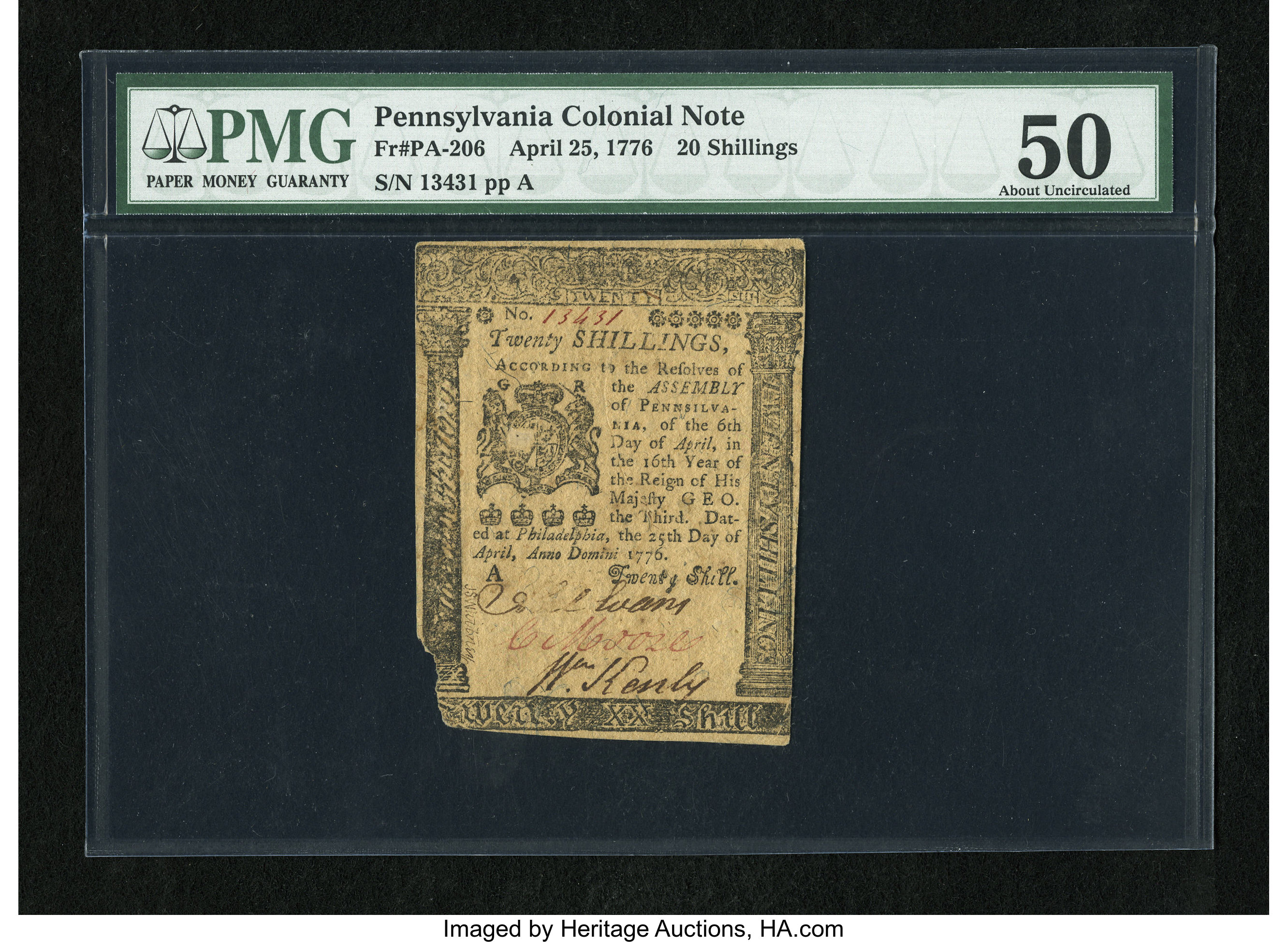 image for: Pennsylvania April 25, 1776 20s PMG About Uncirculated 50....