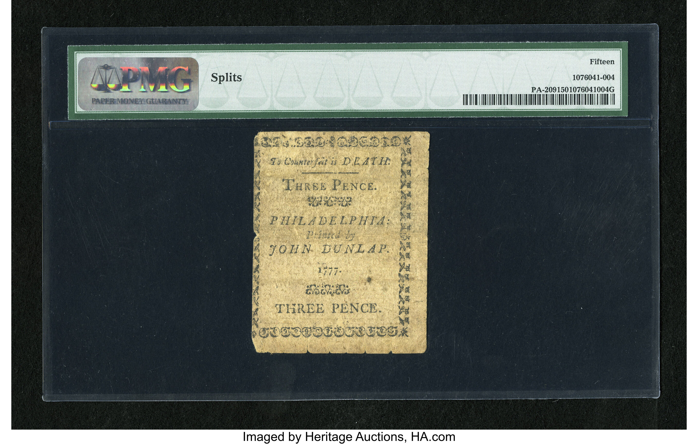 image for: Pennsylvania April 10, 1777 3d PMG Choice Fine 15....