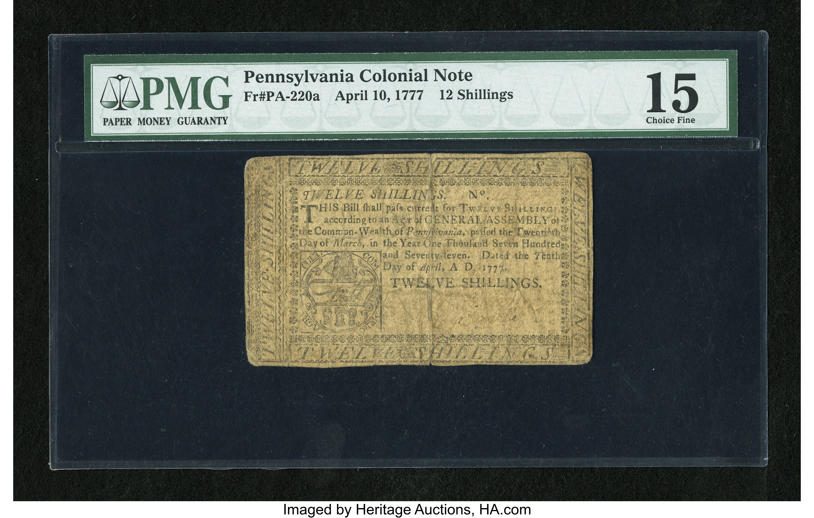 image for: Pennsylvania April 10, 1777 12s PMG Choice Fine 15....
