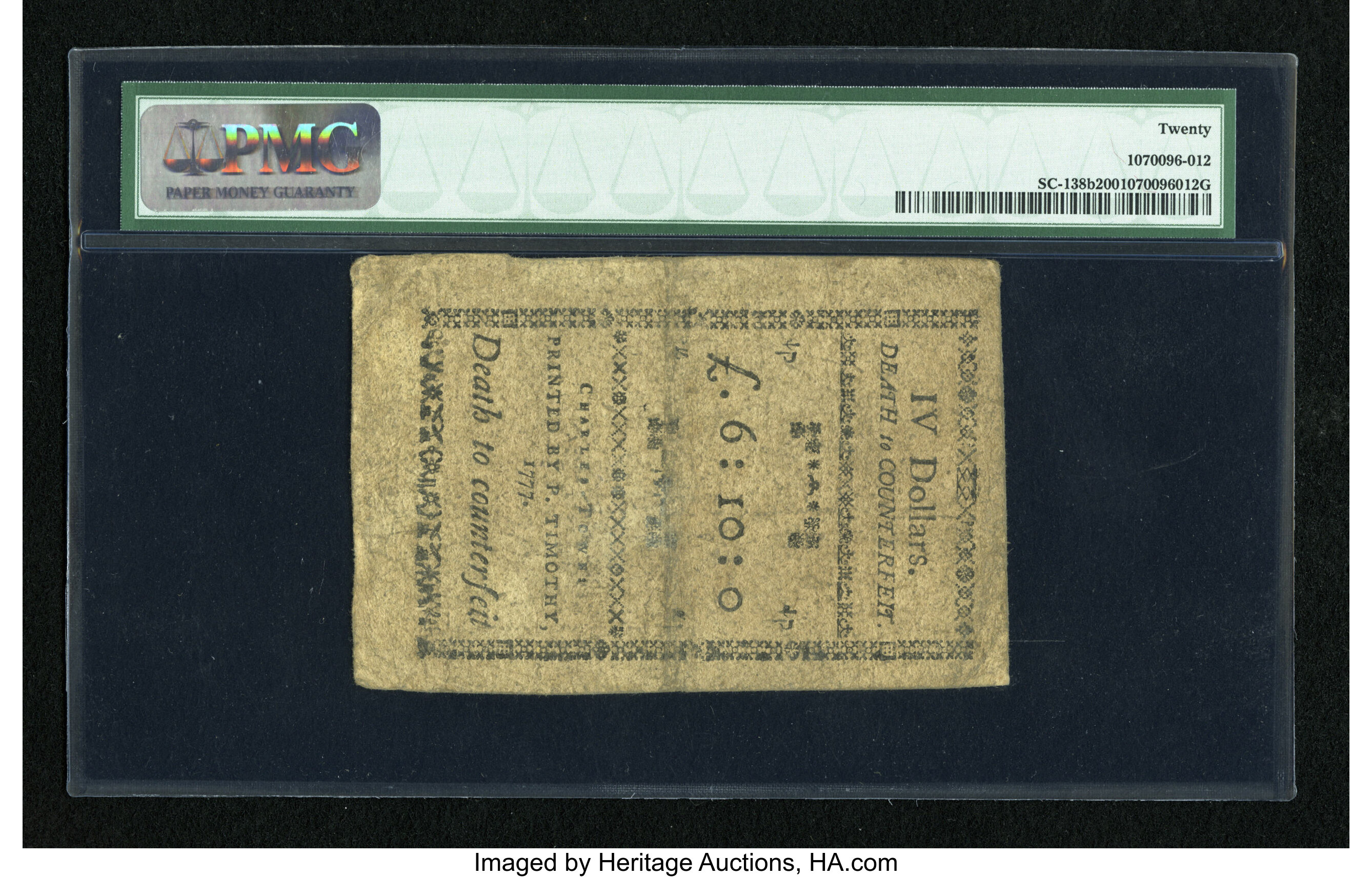 image for: South Carolina December 23, 1777 (erroneously dated) $4 Fully Signed PMG Very Fine 20....