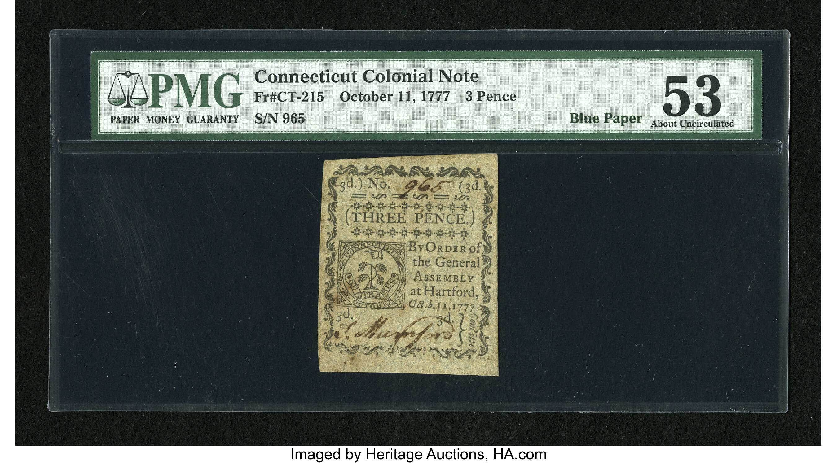 image for: Connecticut October 11, 1777 3d PMG About Uncirculated 53.