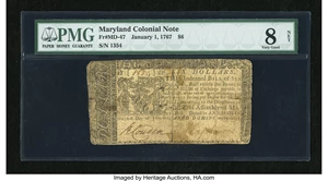 image for: Maryland January 1, 1767 $6 PMG Very Good Net 8....