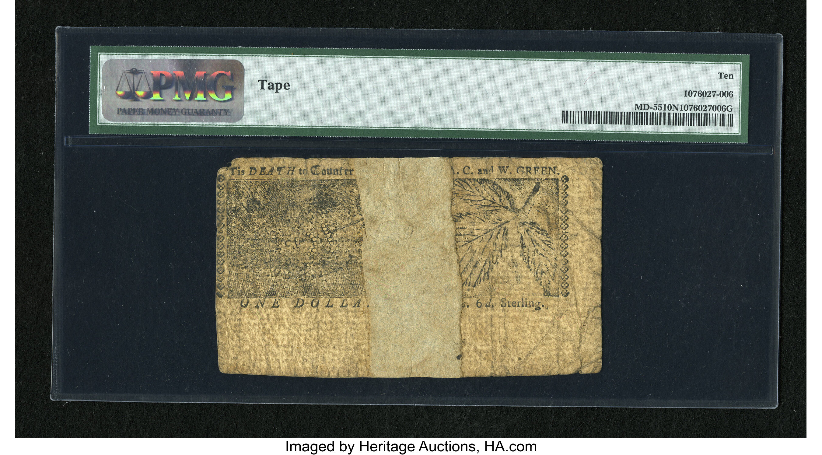 image for: Maryland March 1, 1770 $1 PMG Very Good Net 10....