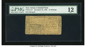 image for: New Jersey December 31, 1763 15s PMG Fine 12.