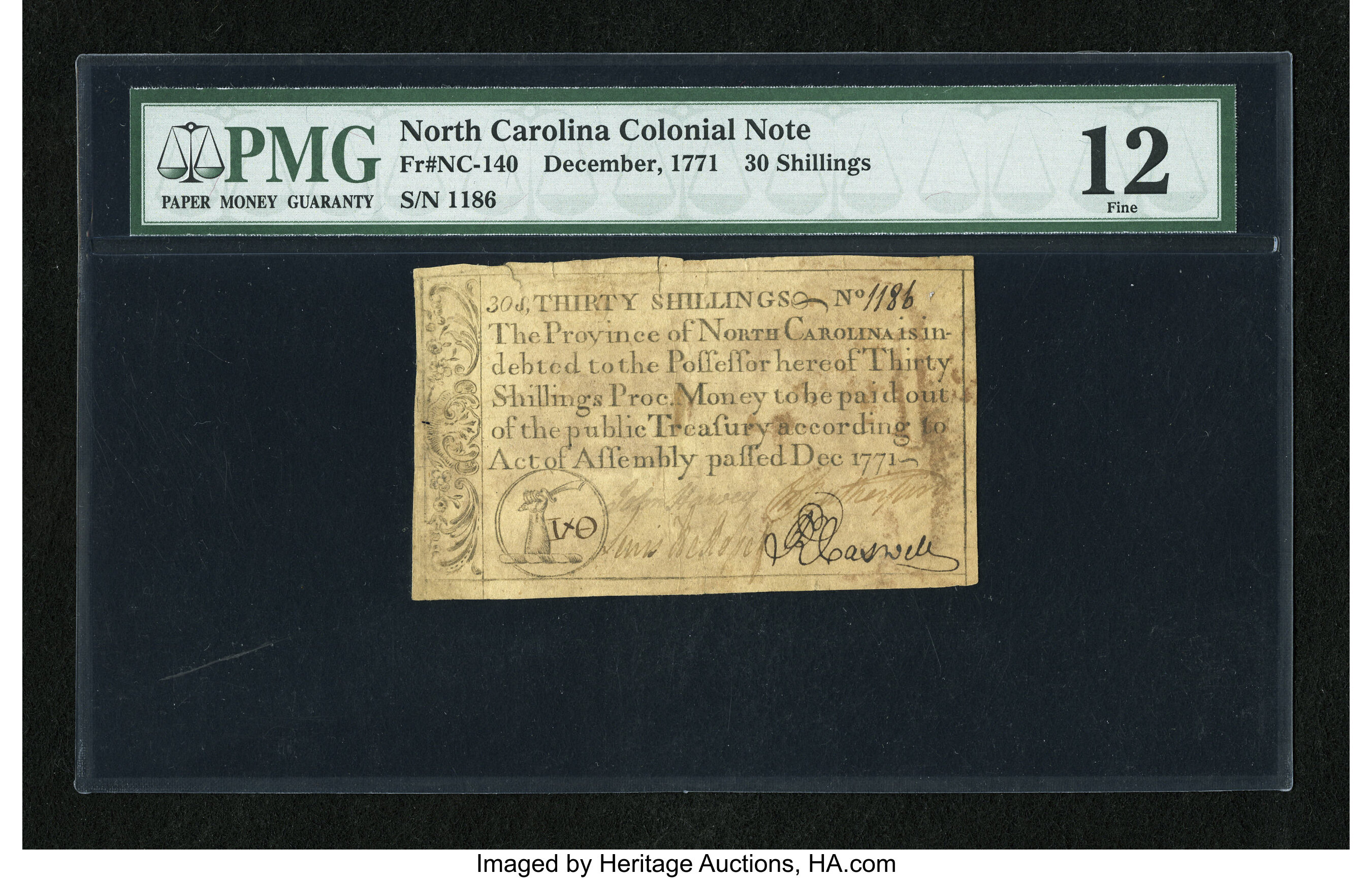 image for: North Carolina December, 1771 30s PMG Fine 12....