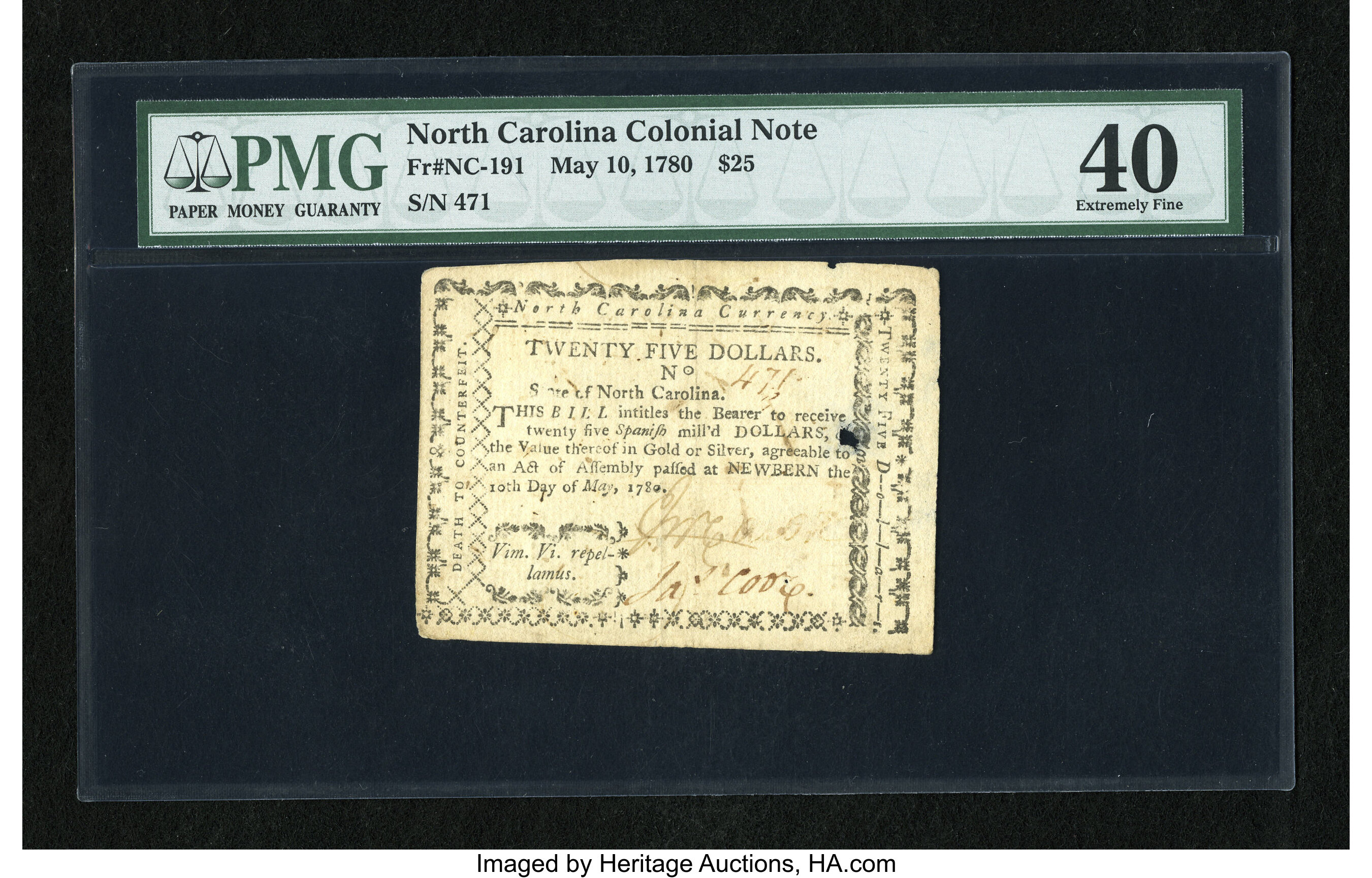 image for: North Carolina May 10, 1780 $25 PMG Extremely Fine 40....