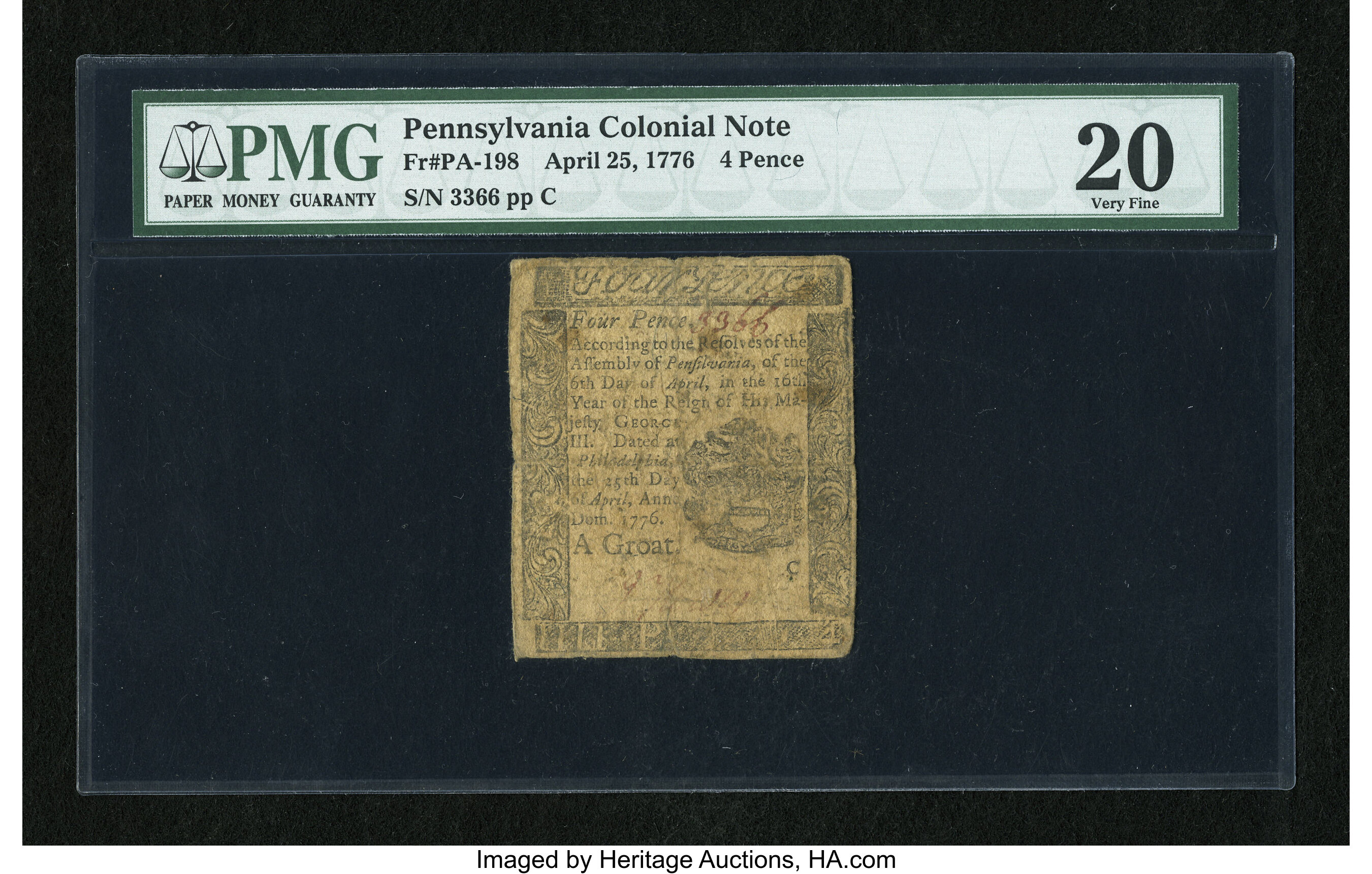 image for: Pennsylvania April 25, 1776 4d PMG Very Fine 20....