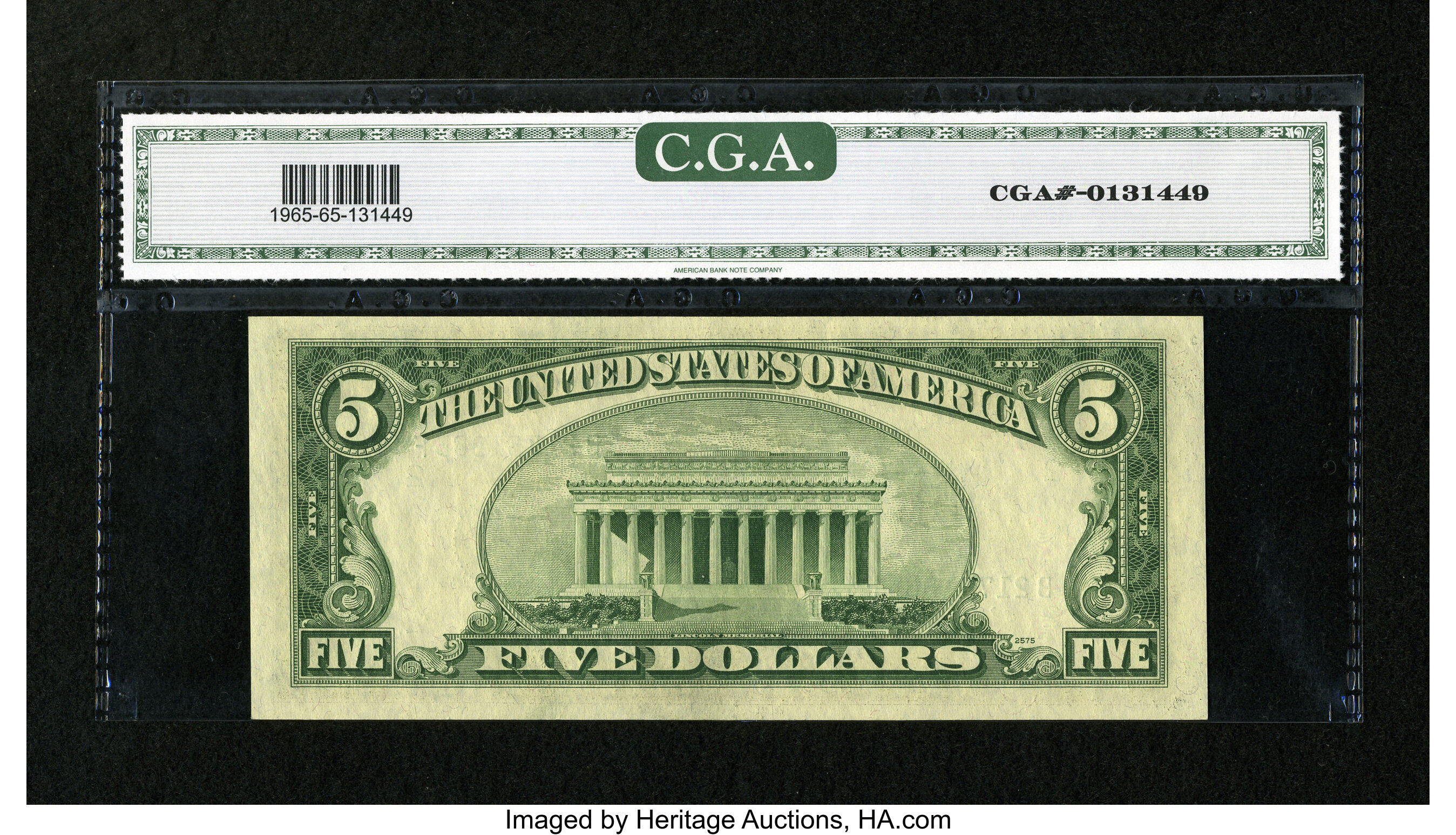 image for: Fr. 1965-B $5 1950D Federal Reserve Note. CGA Gem Uncirculated 65....