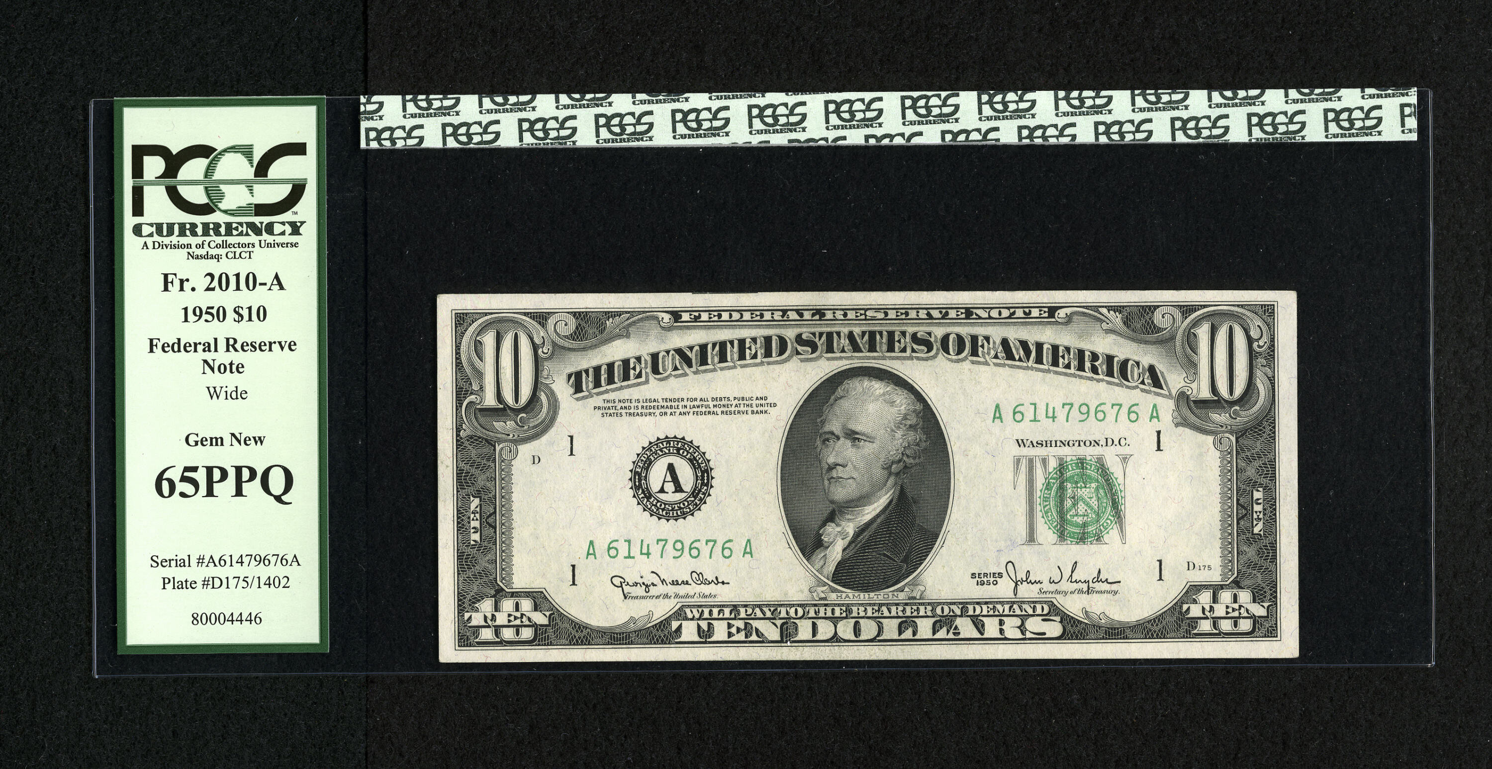 image for: Fr. 2010-A $10 1950 Federal Reserve Note. PCGS Gem New 65PPQ....